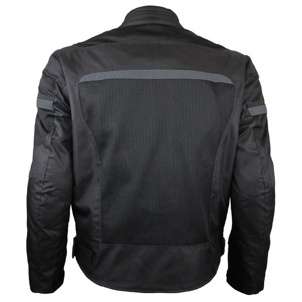 Vance Leather Revo Mens Black Advanced All-Season Reflective Mesh & Textile Motorcycle Jacket W/Ce Armor & Removable Liner (Blac
