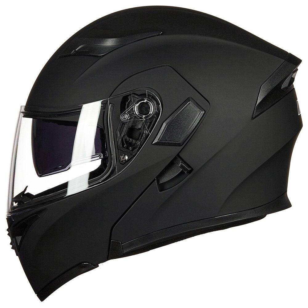 Ilm Motorcycle Dual Visor Flip Up Modular Full Face Helmet Dot 6 Colors Model 902 (L, Matte Black)