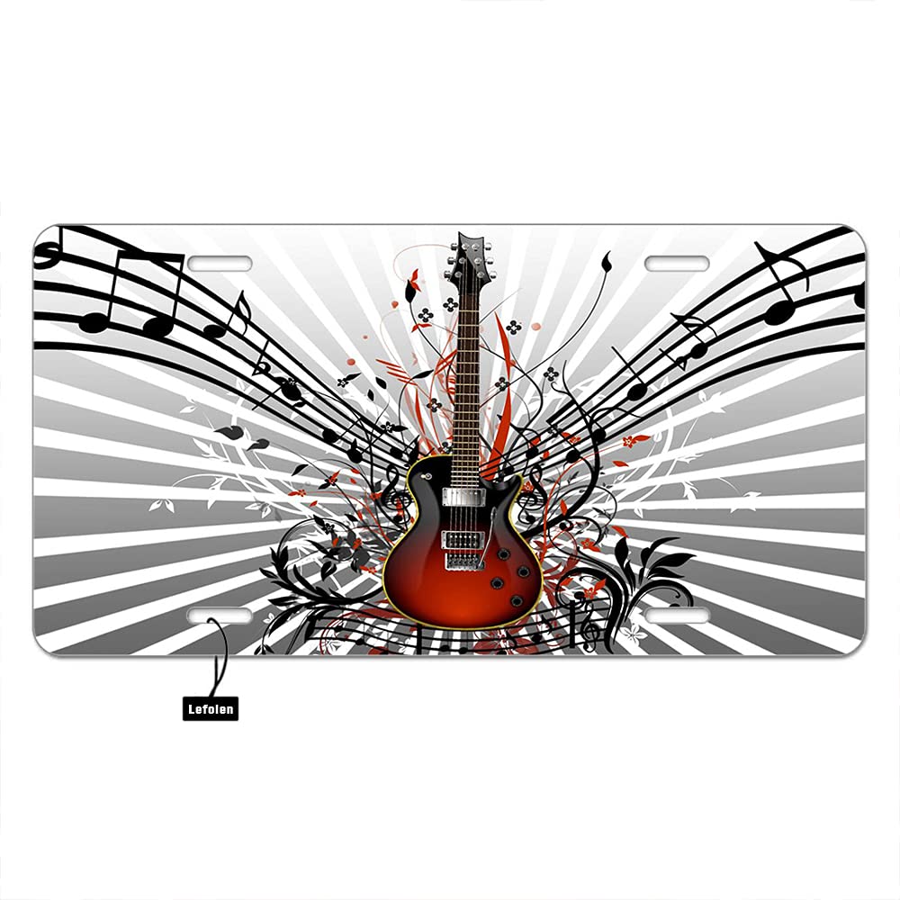 Lefolen Front License Plate Covers Distinctive Guitar Music Notes,Retro Musical Instruments Note Rock And Roll Auto Car Tag Vani