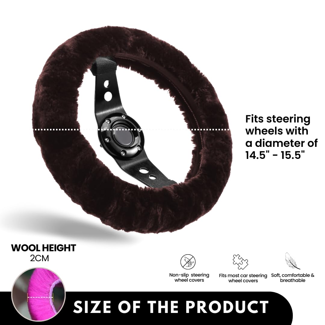 Andalus Australian Sheepskin Wool Steering Wheel Cover For Women & Men - Universal 15 Inch Steering Wheels & Accessories - Eco-F