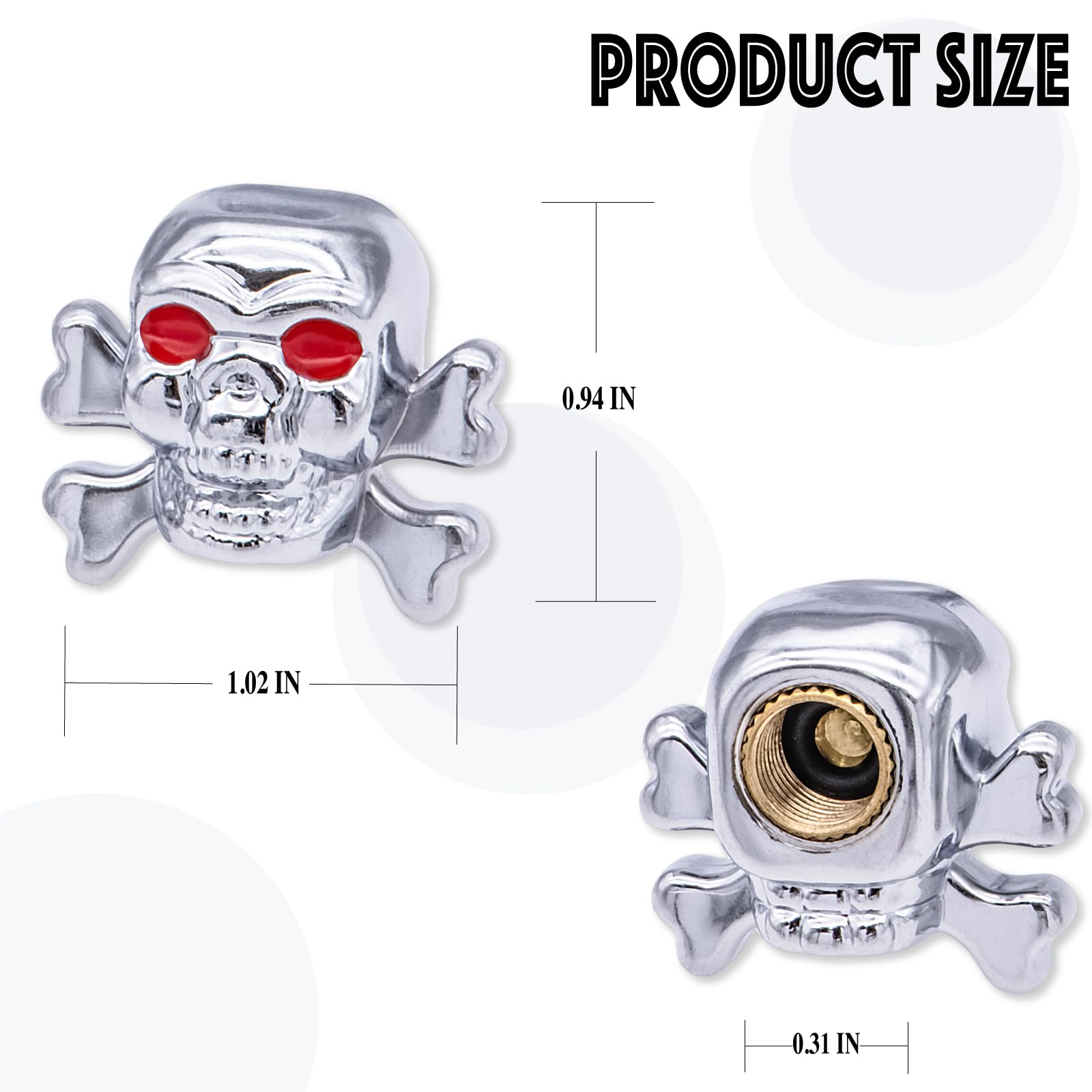 Meajoo 4Pcs Skull Style Tire Valve Stem Caps, Dustproof Wheel Valve Covers Accessories, With Rubber O-Ring, Universal For Cars,