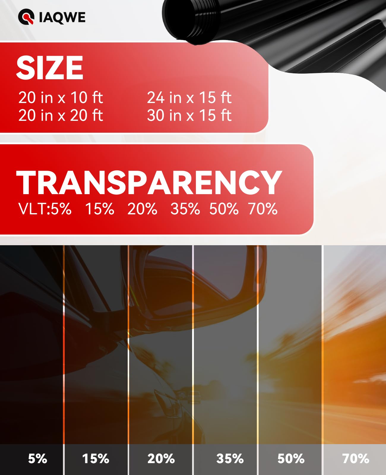 Car Window Tint 30'' in x 15'Ft with 20% VLT, Nano Ceramic Window Tint Film for Car, UV&IR Protection Heat Insulation Anti-Explo