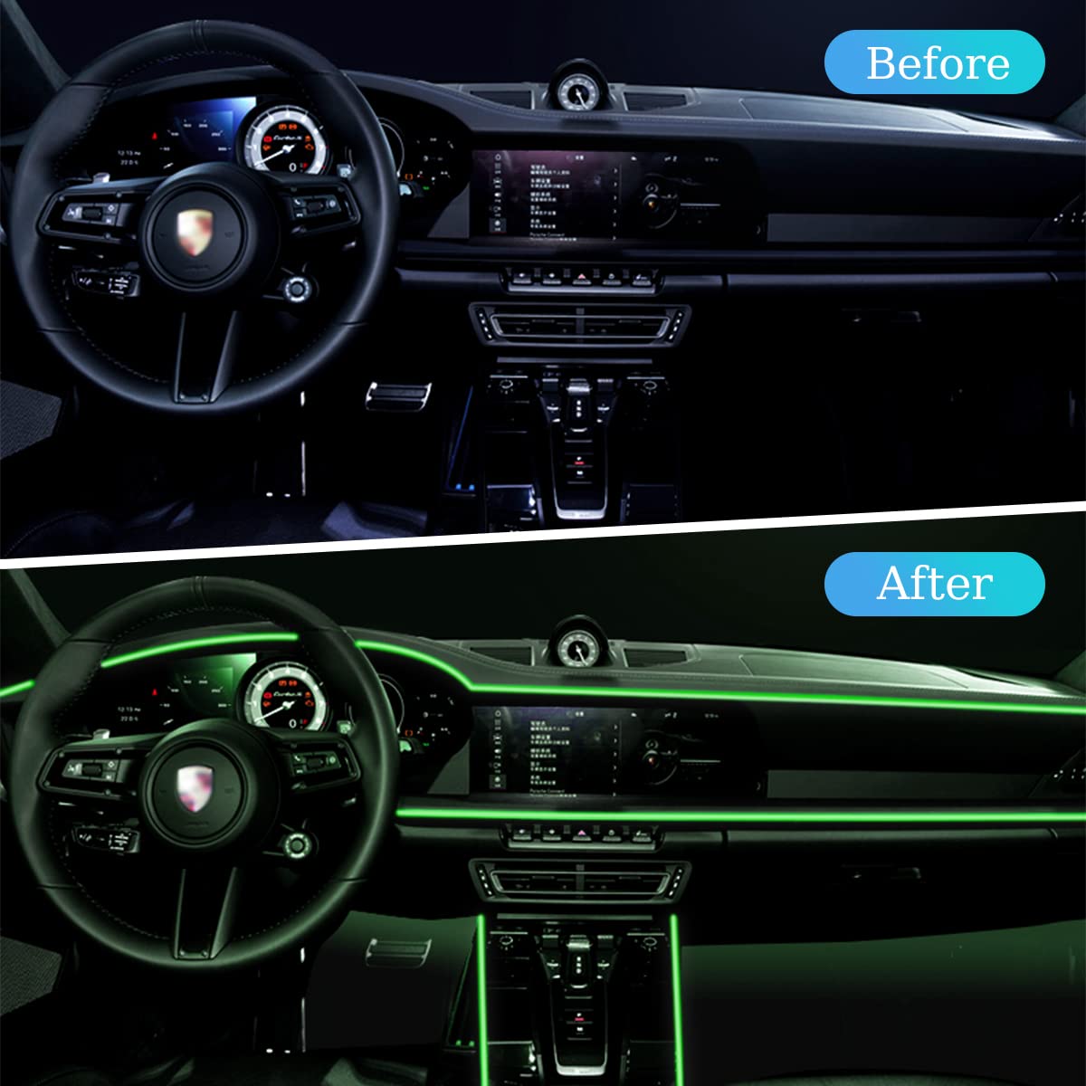 El Wire Interior Car Led Strip Lights, Usb Auto Neon Light Strip With Sewing Edge, 16Ft Electroluminescent Car Ambient Lighting Kits With Fuse Protection, Car Decoration Accessories (Green1/16Ft)