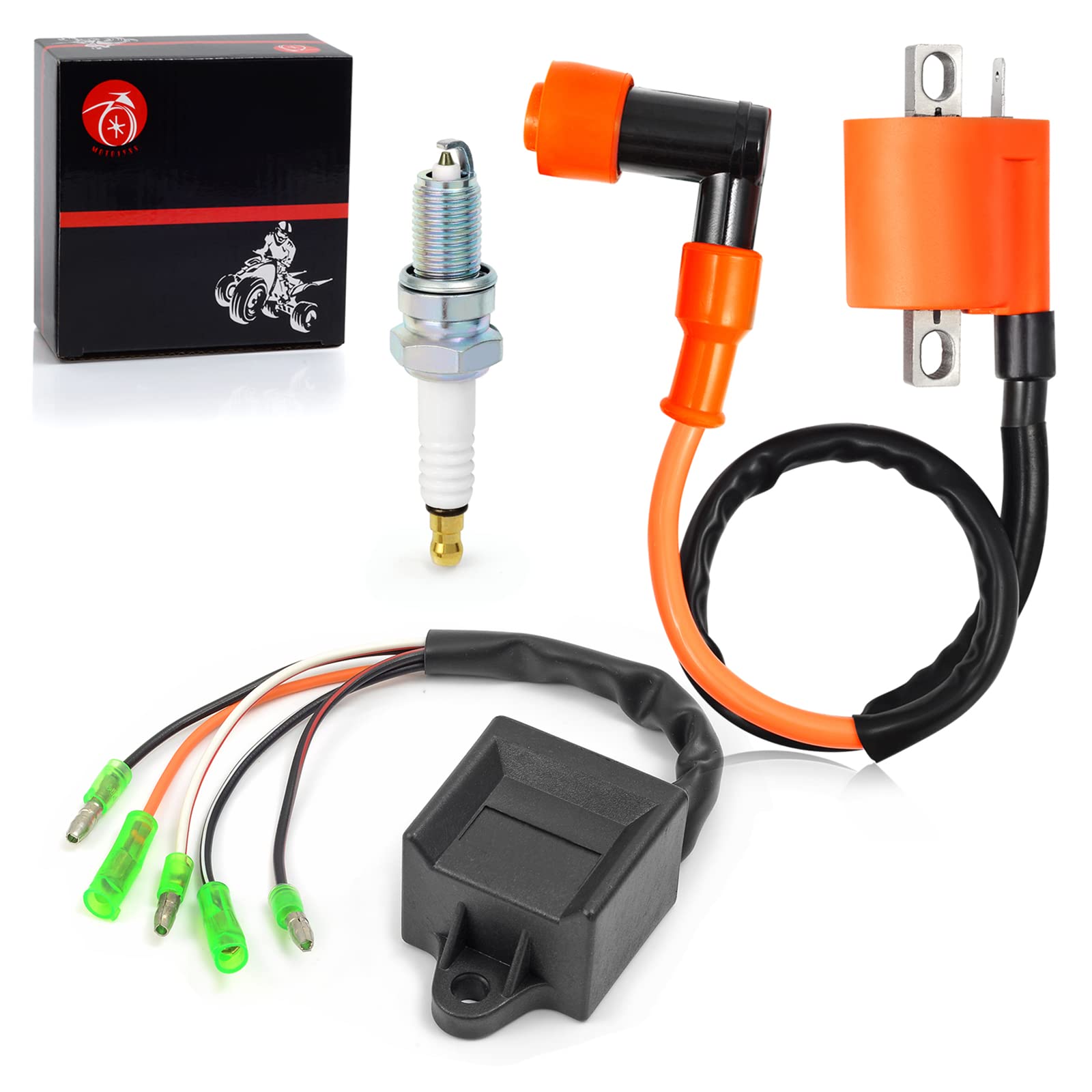 CDI BOX and Ignition Coil Spark Plug Compatible with Yamaha Blaster 200 YFS200 1997 1998 1999 2000 2001
