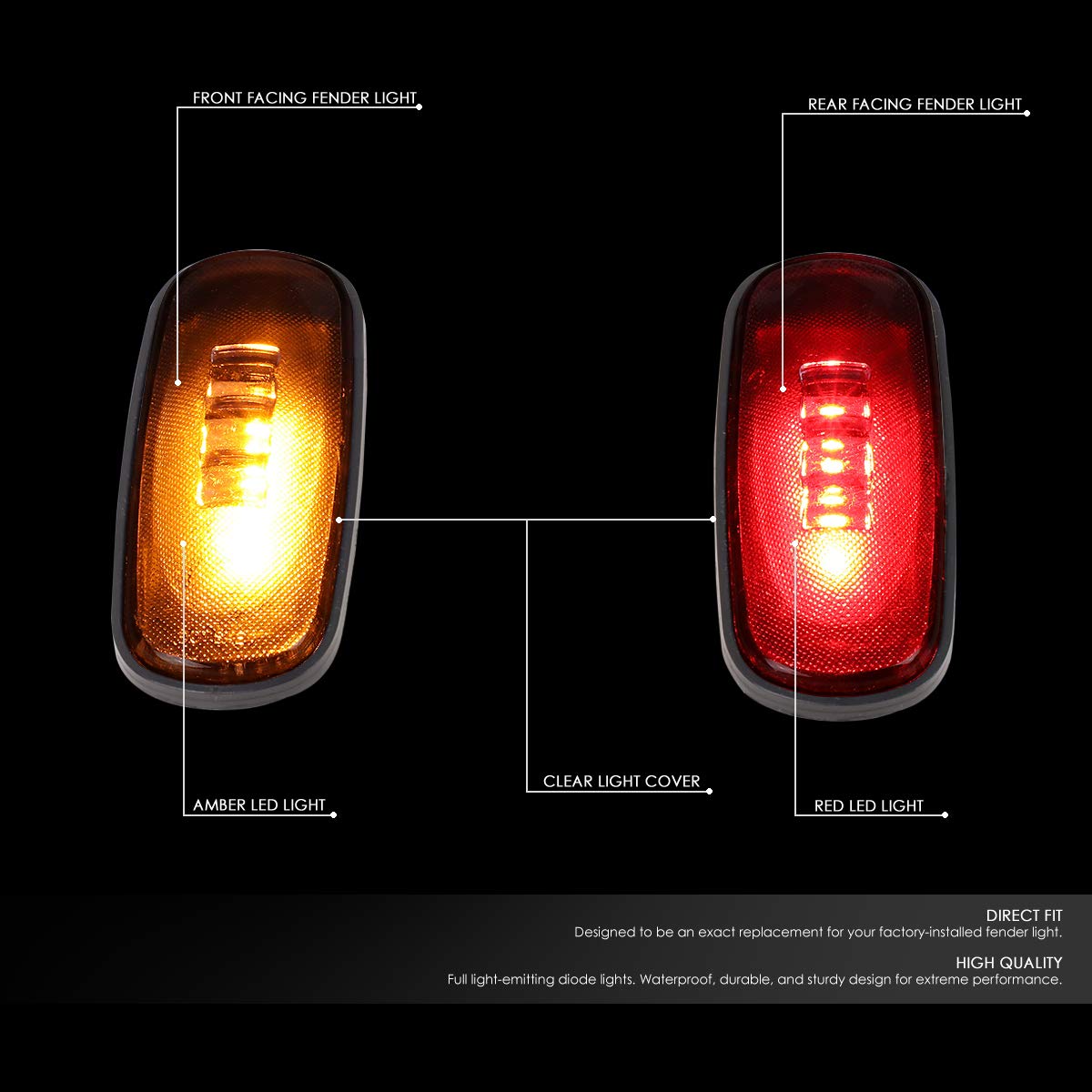 Dna Motoring Fendl-Dram02-Ch 4Pcs Clear Lens Dually Fender Led Side Marker Light Lamps