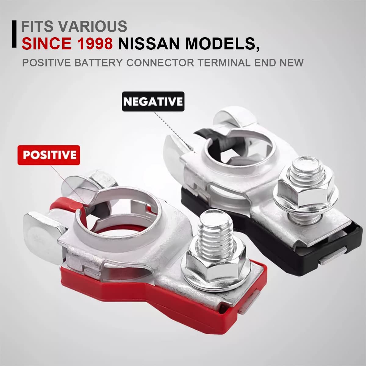 Battery Terminals for Nissan, Positive and Negative 1 pair, Top Post Batteries Connectors with Plastic Bottoms, Automotive Acces