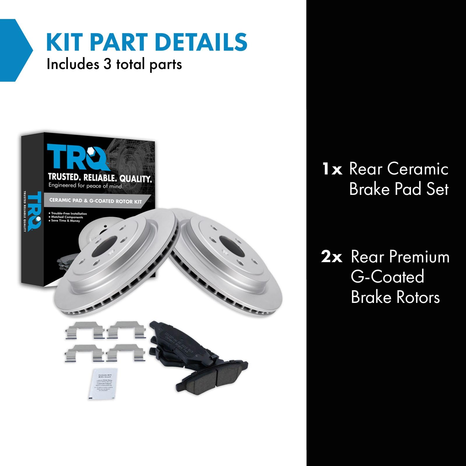 Trq Rear Brake Pad & Rotor Kit Brake Pads Brake Rotor Ceramic Premium G-Coated Compatible With 2008-2014 Cadillac Cts 2010-2015