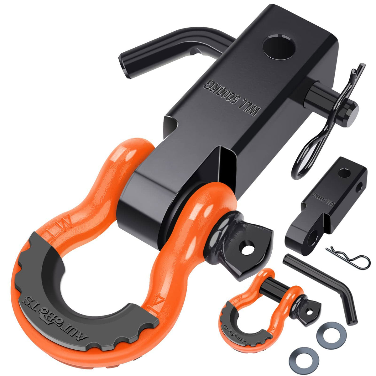 Autobots Shackle Hitch Receiver 2'', 45,000 Lbs Break Strength Heavy Duty Receiver With 5/8'' Screw Pin, 3/4'' D Ring Shackles, 