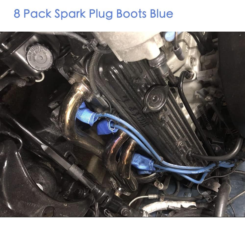 Spark Plug Wire Heat Shield Spark Plug Wire Heat Sleeve Spark Plug Wire Protection 2500 Degree High Temp Heat Tape Protect 8-Pack(Blue)…