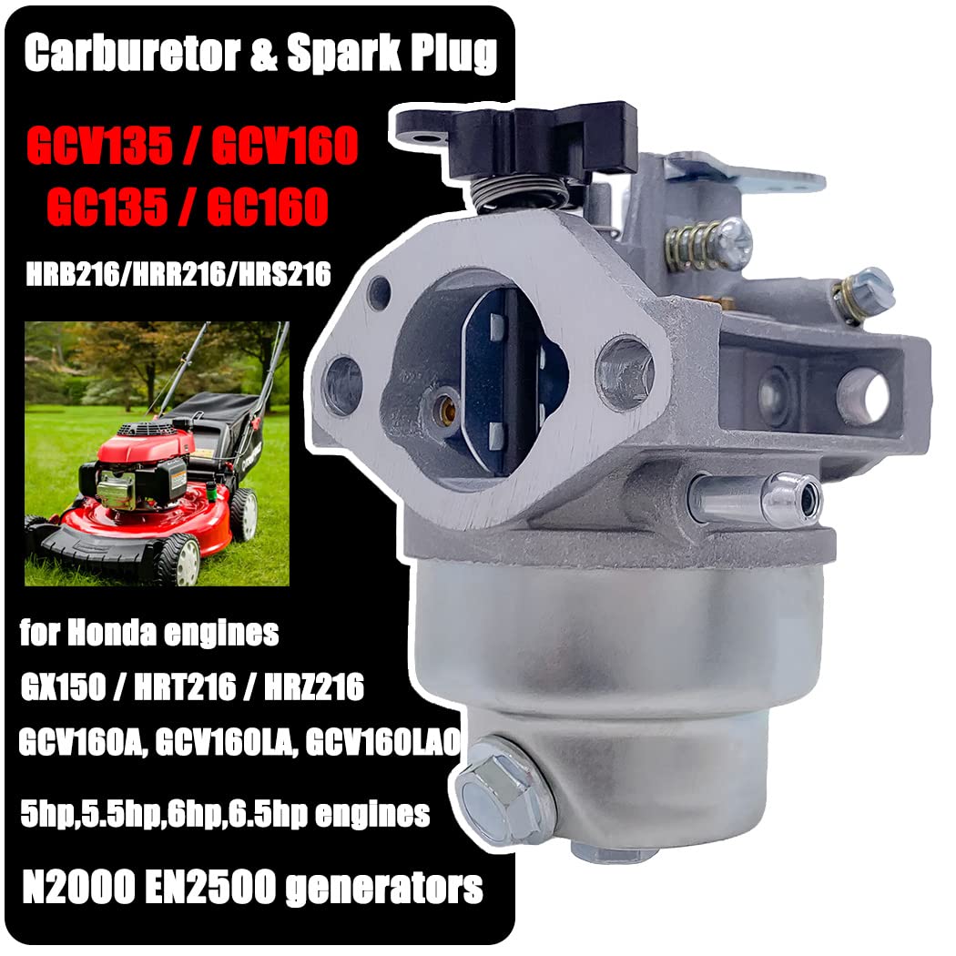 Gcv160 135 Carburetor & Spark Plug Compatible With Honda Gcv135 Gcv160 Gx150 En2000 Hru19 Gc135 Gc160 Parts Hrb216 Hrr216 Hrs216