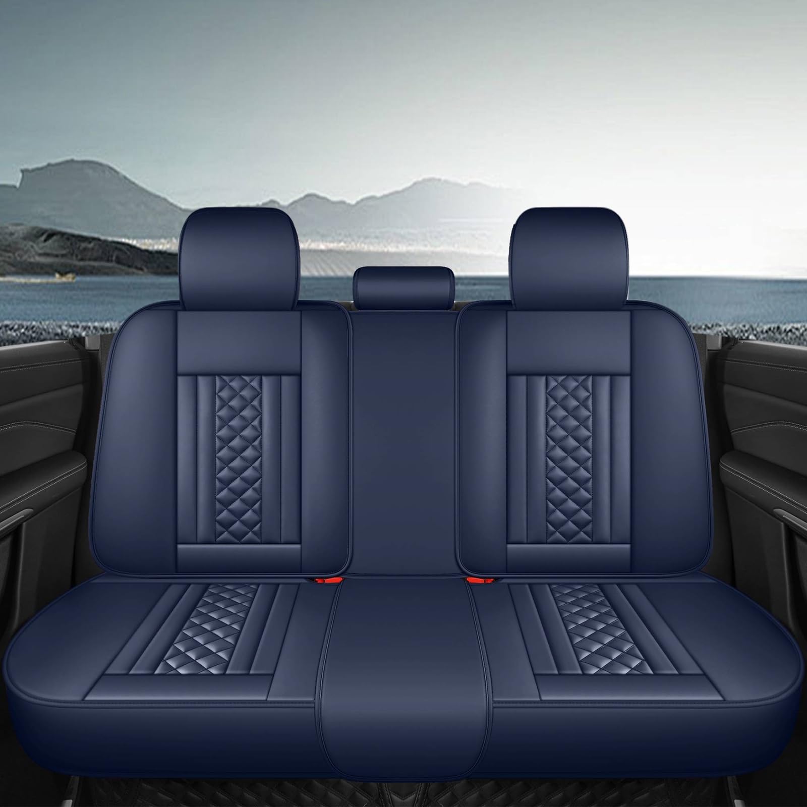 Outos Luxury Leather Auto Car Seat Covers 5 Seats Full Set Universal Fit (Blue)