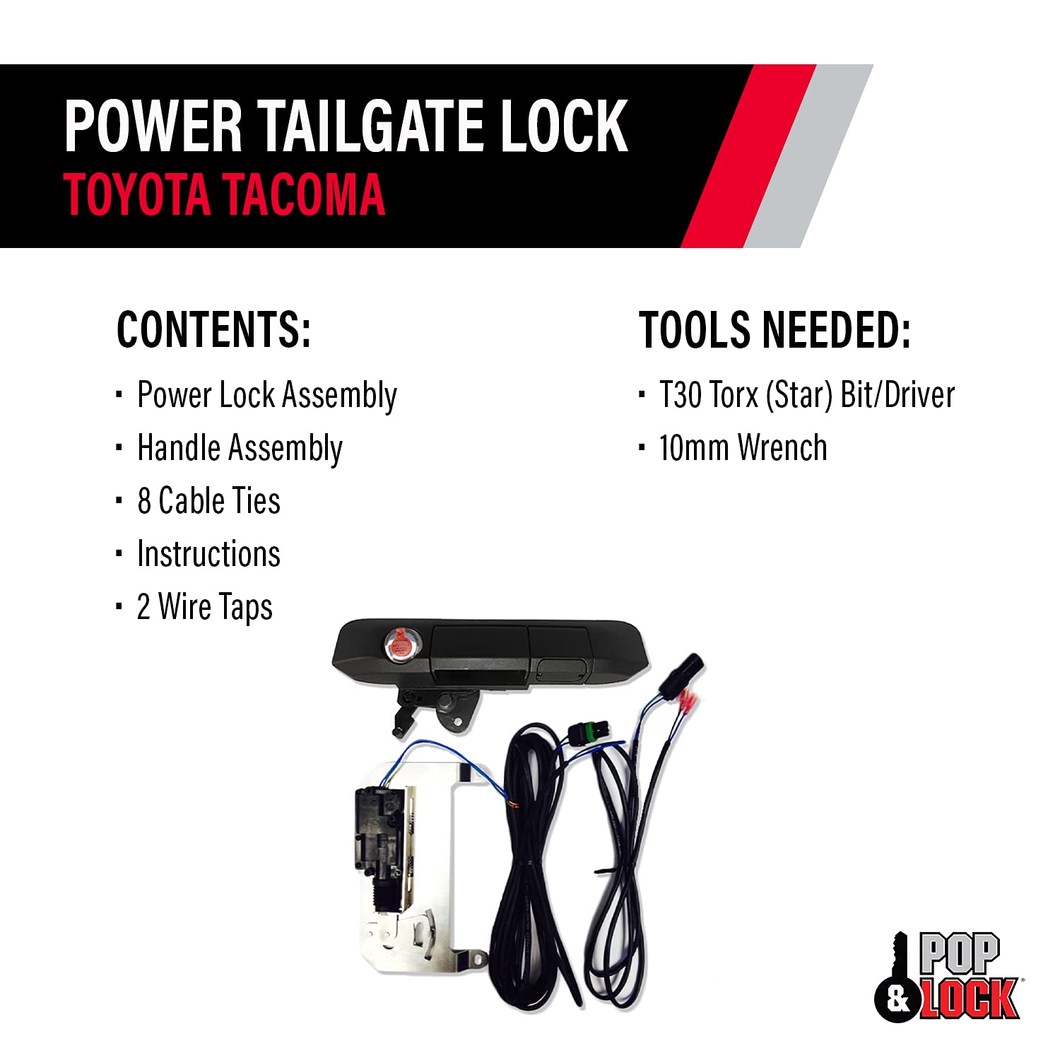 Pop & Lock - Power Tailgate Smart Lock Combo with Bolt Technology for Toyota Tacoma, Fits 2005 to 2015 Models (OEM Color Black,