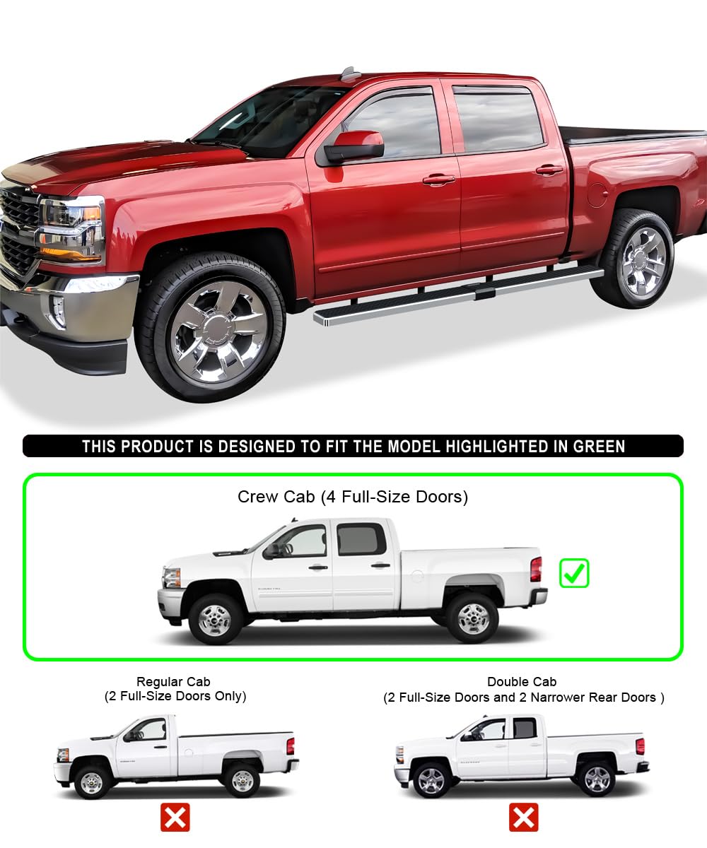Aps (304 Stainless Steel 5In Wheel To Wheel Nerf Bars Compatible With Chevy Silverado Gmc Sierra 1500 2007-2018 Crew Cab 5.5Ft S