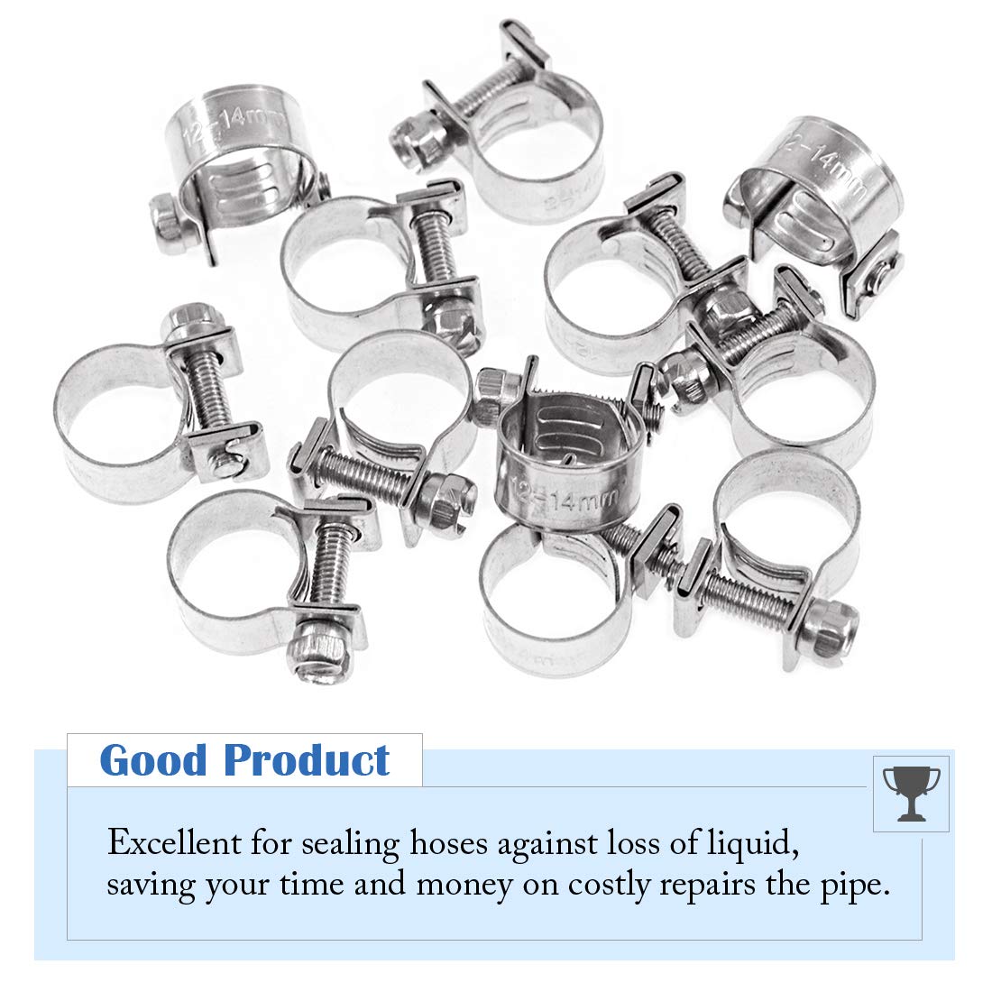 Glarks 12Pack 12-14Mm Stainless Steel Mini Fuel Injection Hose Clamps Adjustable Pipe Hose Clip Tube Clamps Set (15/32''-9/16''