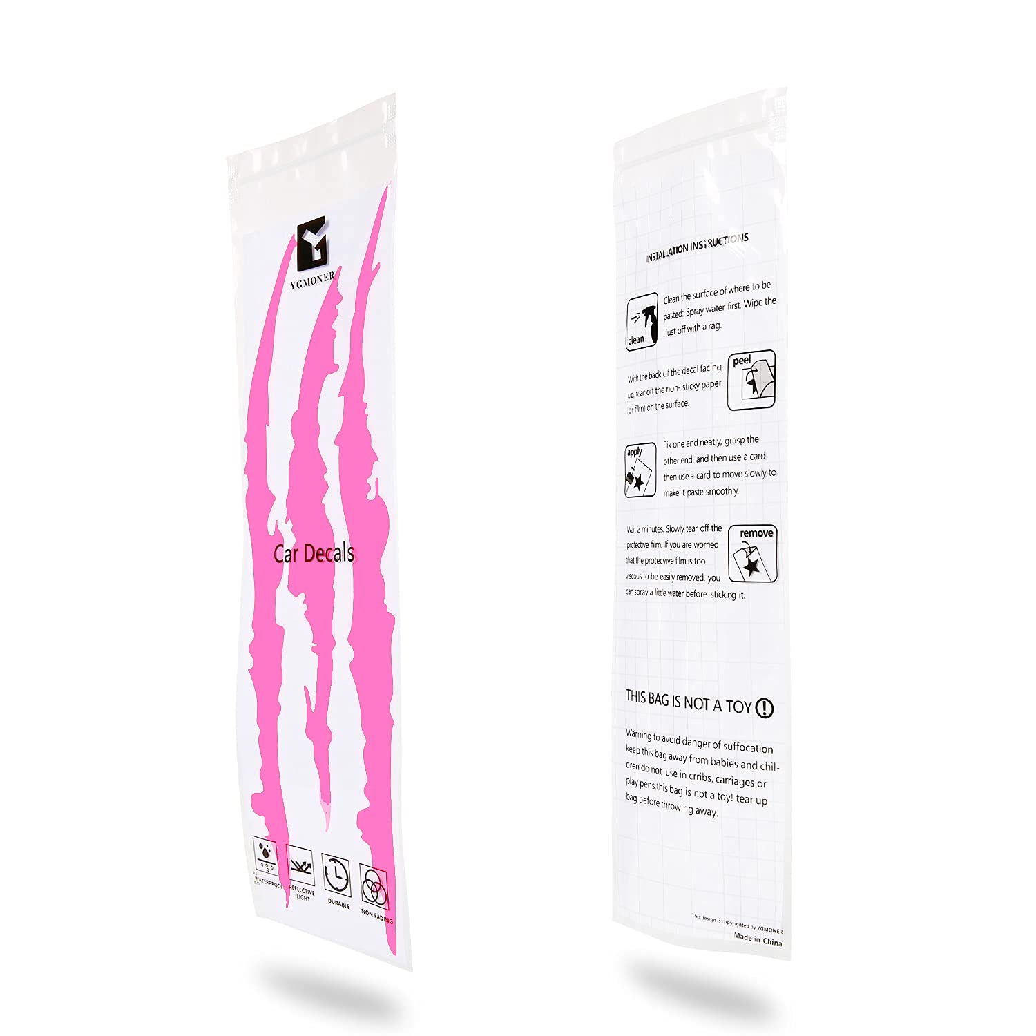 Ygmoner 2 X Fluorescent Pink Claw Marks Decal Car Headlight Decoration Stickers 16 X 5Inch (Pink)