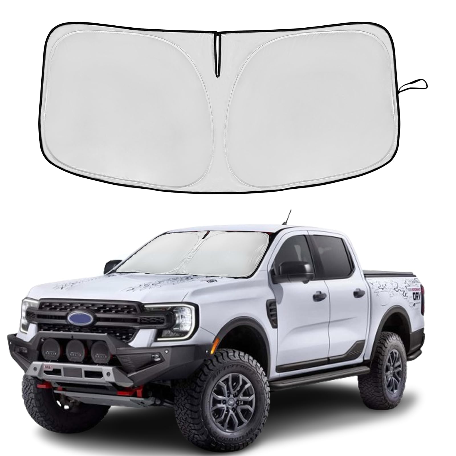 Windshield Sun Shade For Ford F150 2017-2024 Double Layer 240T Front Window Shade Custom Fit F-150 F150 F250 F350 F450 Sun Visor