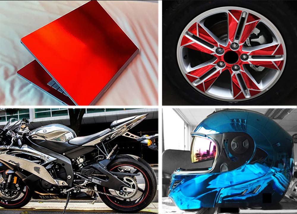 Lzlrun 1Ft X 5Ft Chrome Mirror Red Vinyl Wrap Adhesive Car Sticker Decal Film