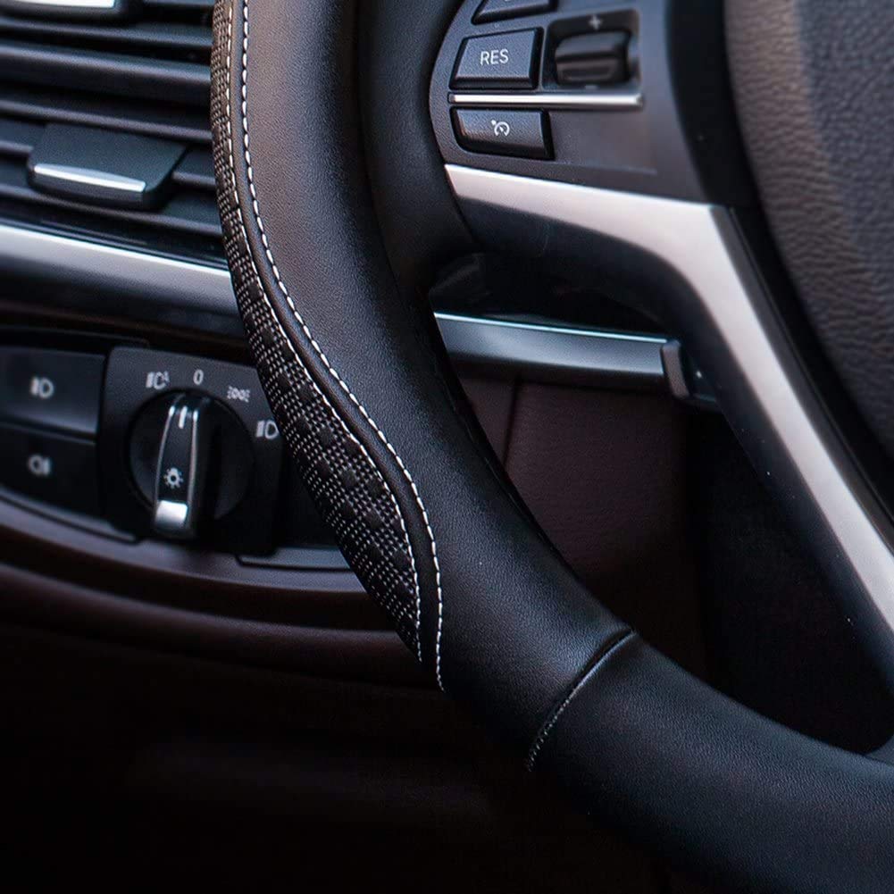 Valleycomfy Leather Steering Wheel Covers Universal 15.75 Inch -Breathable, Anti Slip & Odor Free (Black With White Lines,L(15 '