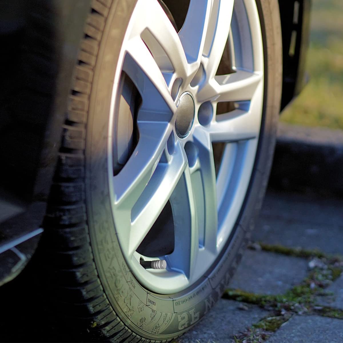 Tire Valve Stem Caps, 12 Pcs Dustproof Corrosion-Proof Premium Metal Rubber Seal Tire Valve Caps, Universal Fit For Cars, Suvs, Bike And Bicycle, Trucks, Motorcycles (Gray/Silver)