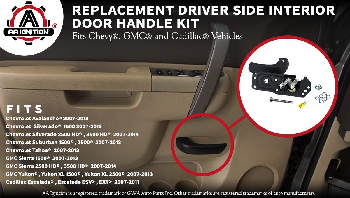 Interior Door Handle Kit, Front Driver Side - Replaces 80374, 20833606 - Compatible With Chevy, Gmc, Cadillac Vehicles - Silvera