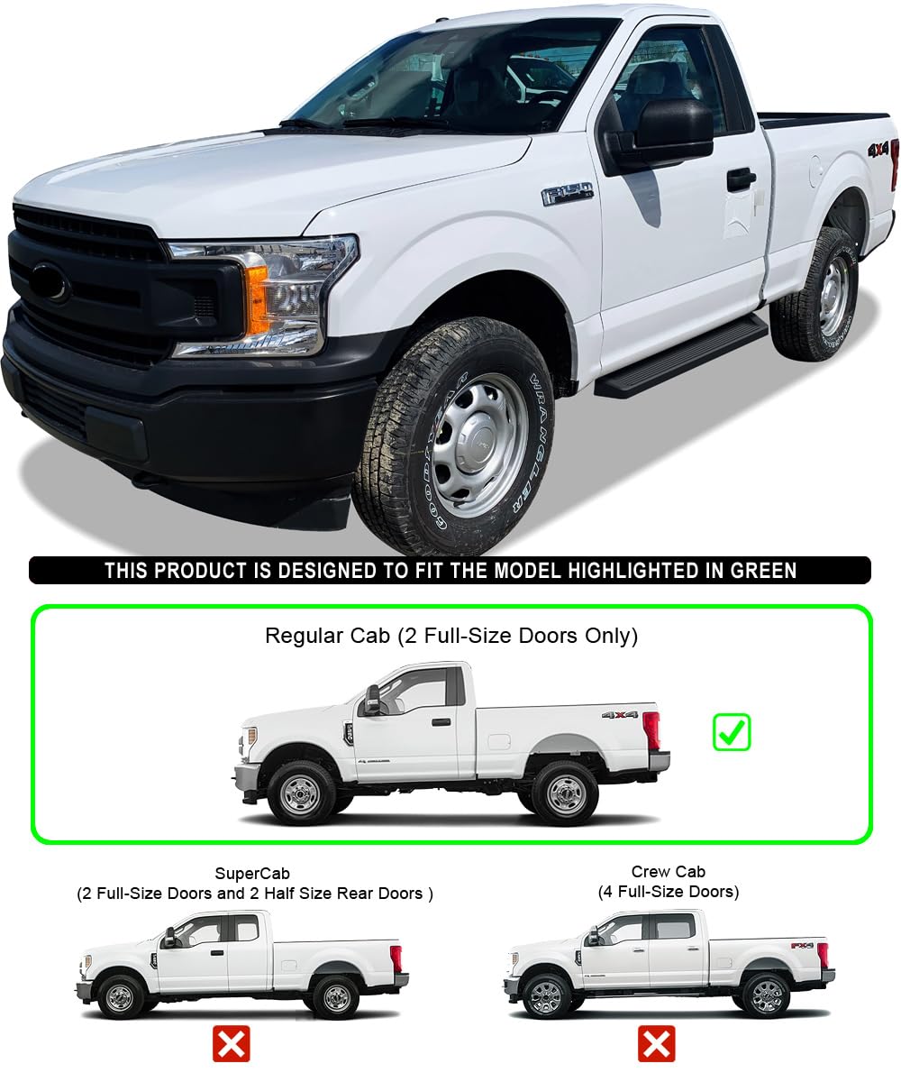 APS Black Running Boards Style Compatible with Ford F150 2015-2025 Regular Cab & F-250 F-350 Super Duty 2017-2025 (Nerf Bars Sid