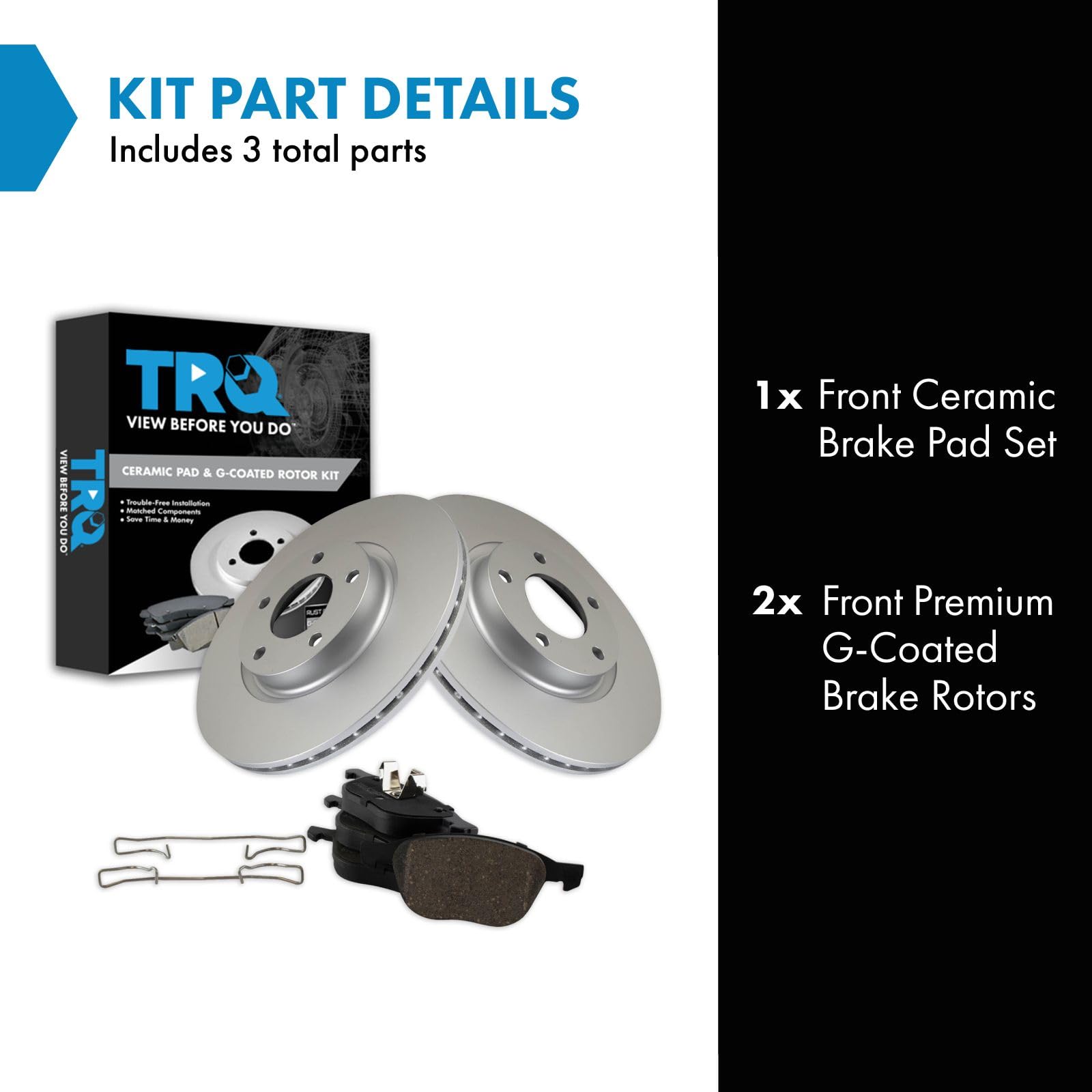 Trq Front Brake Pad & Rotor Kit Ceramic Premium G-Coated Compatible With 2004-2013 Mazda 3 2006-2015 5