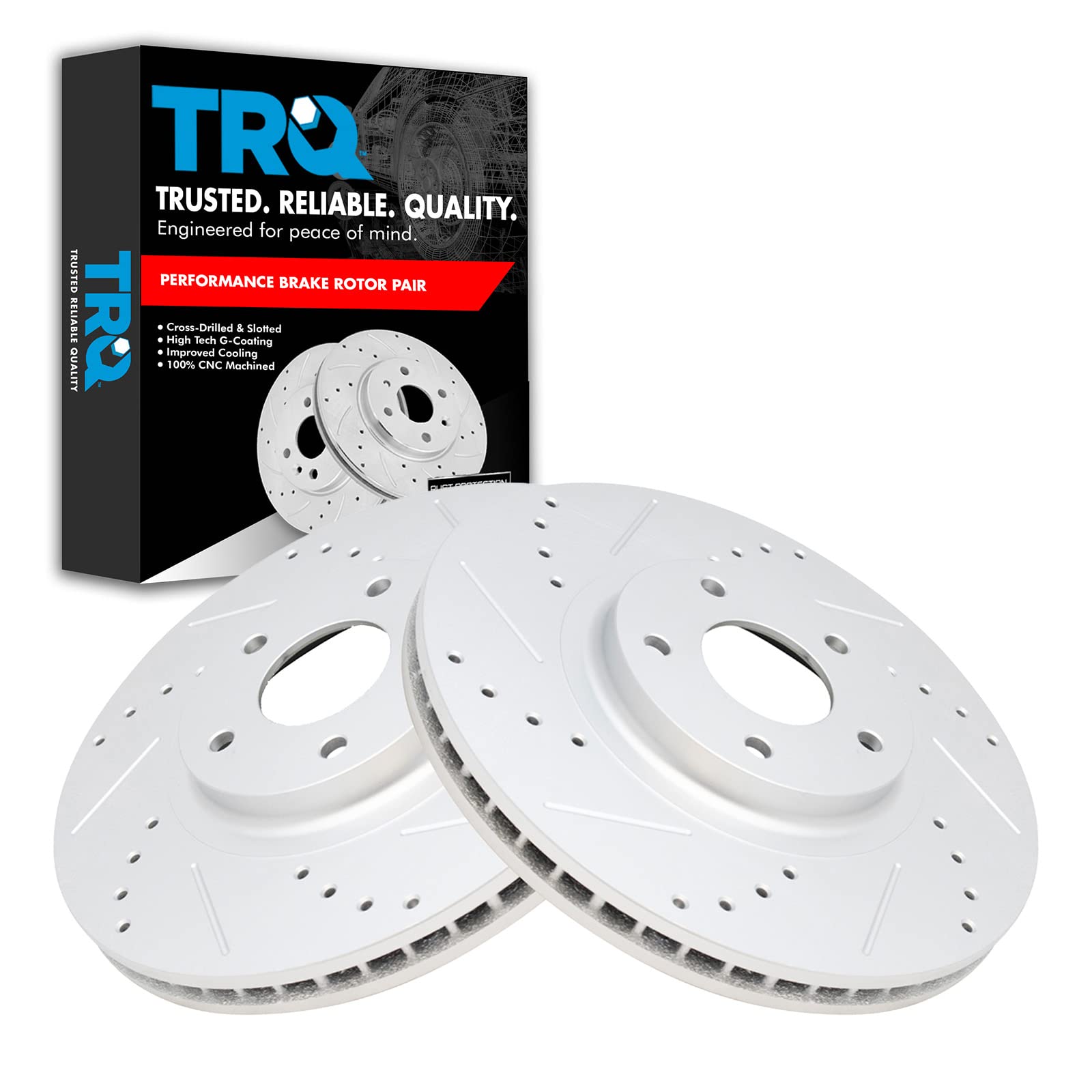 Trq Front Performance Brake Rotor Drilled Slotted Pair Set For 350Z / 370Z / Altima / Ex35 / Ex37 / Fx35 / Fx45 / G25 / G35 / G3