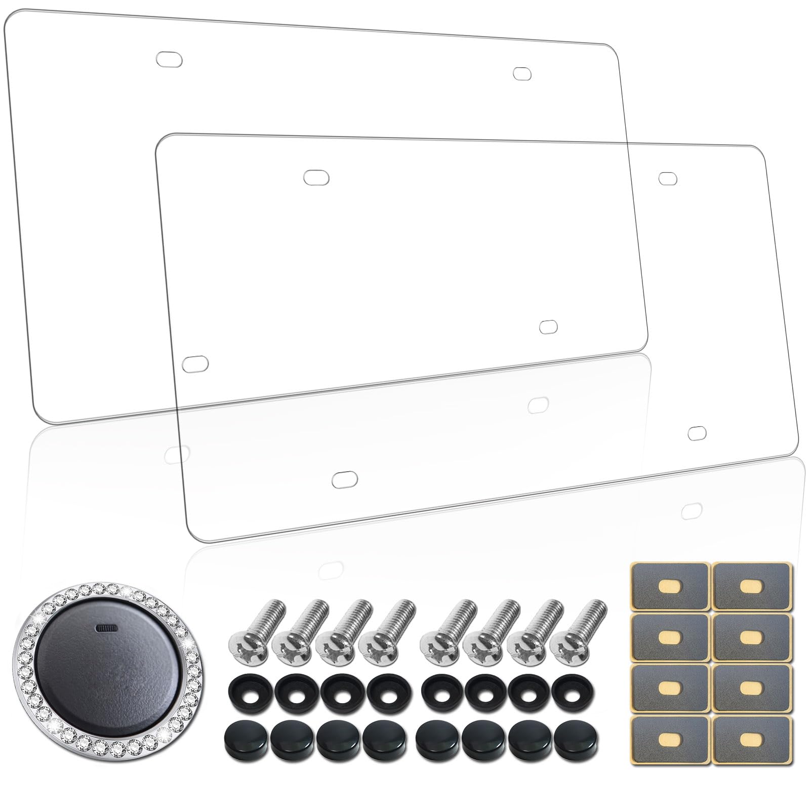 Aootf License Plate Covers- Clear Flat License Plate Protector, Unbreakable Plastic Protective Shield With Screws Caps, 2 Pack F