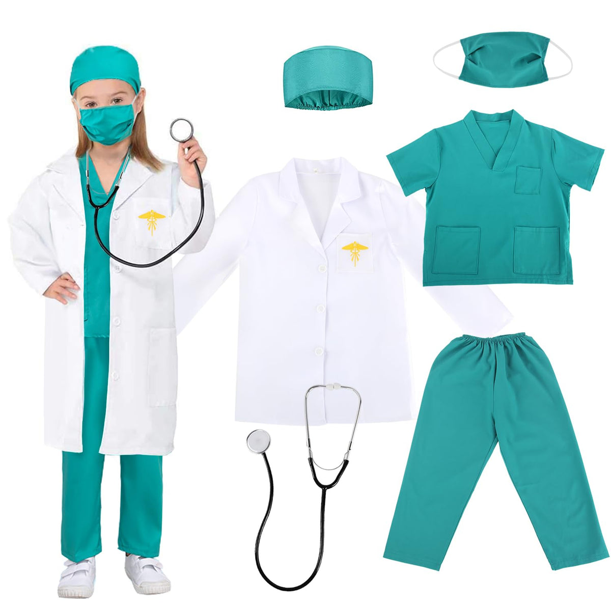 Acecharming Kids Doctor Costume, Child Role Play Costumes Unisex Doctor Fancy Dress Costume Doctor Scrubs For Kids Doctor And Nu