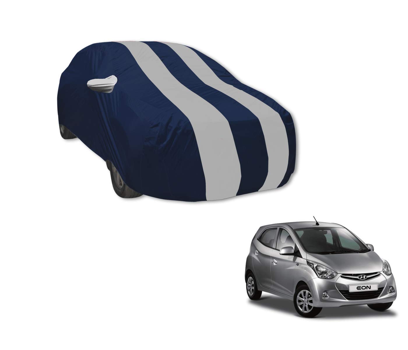 Auto Hub Car Cover Compatible with Hyundai Eon with Mirror Pocket, Water Resistant, Triple Stitched, Eon Car Cover NavySilver