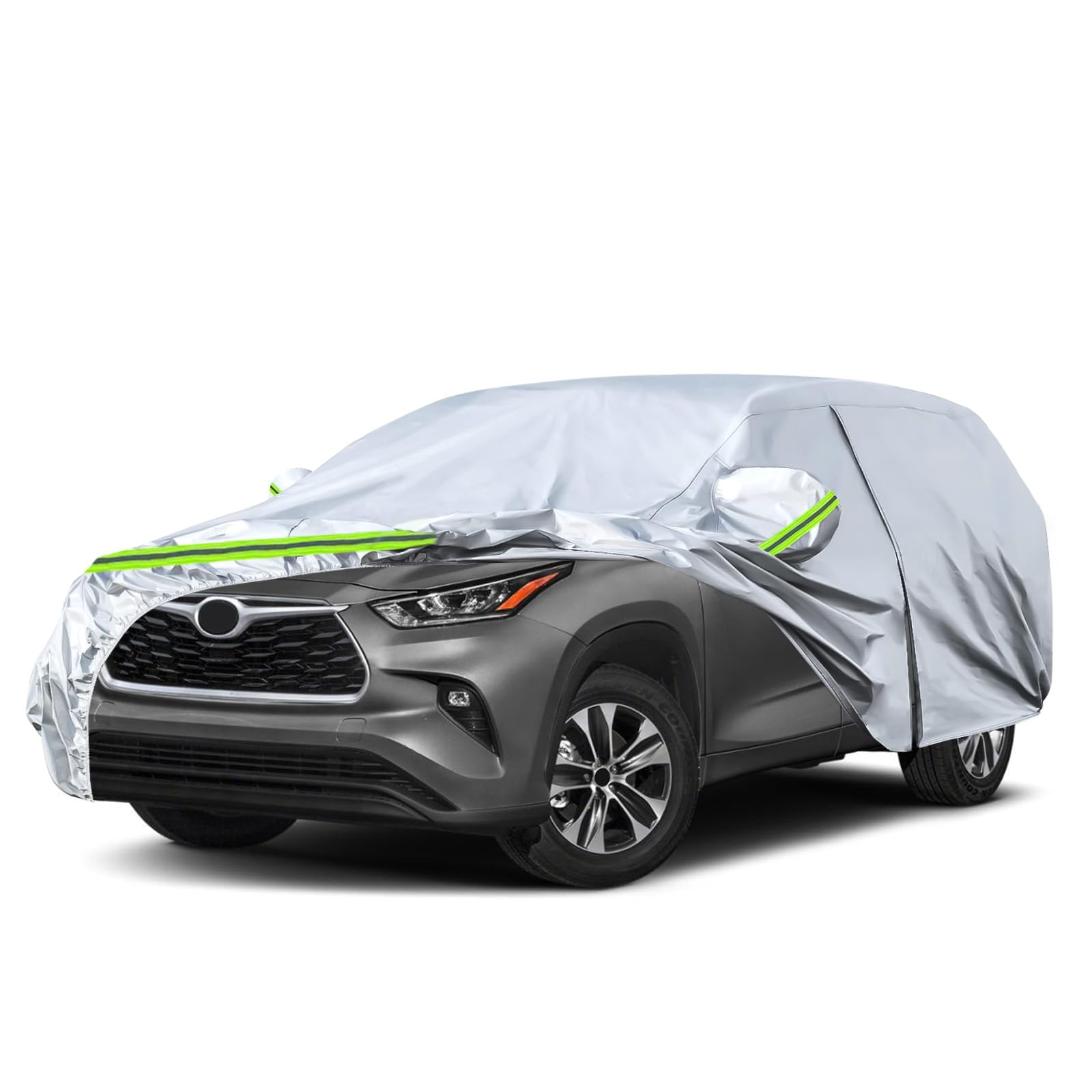 Waterproof Car Covers Replace For 2008-2025 Toyota Highlander, 6 Layers Silver All Weather Car Cover With Zipper Door & Windproo