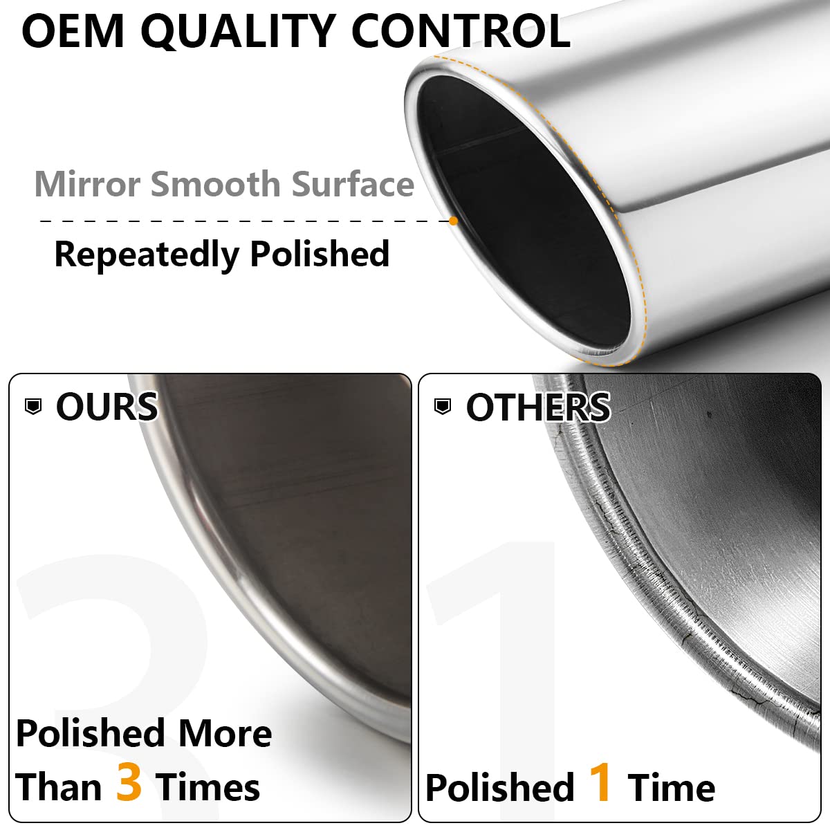 Exhaust Tip 3' Inlet To 5' Outlet, A-Karck 12' Overall Length Polishing Bolt On Exhaust Tailpipe Tip Protect Tailpipe