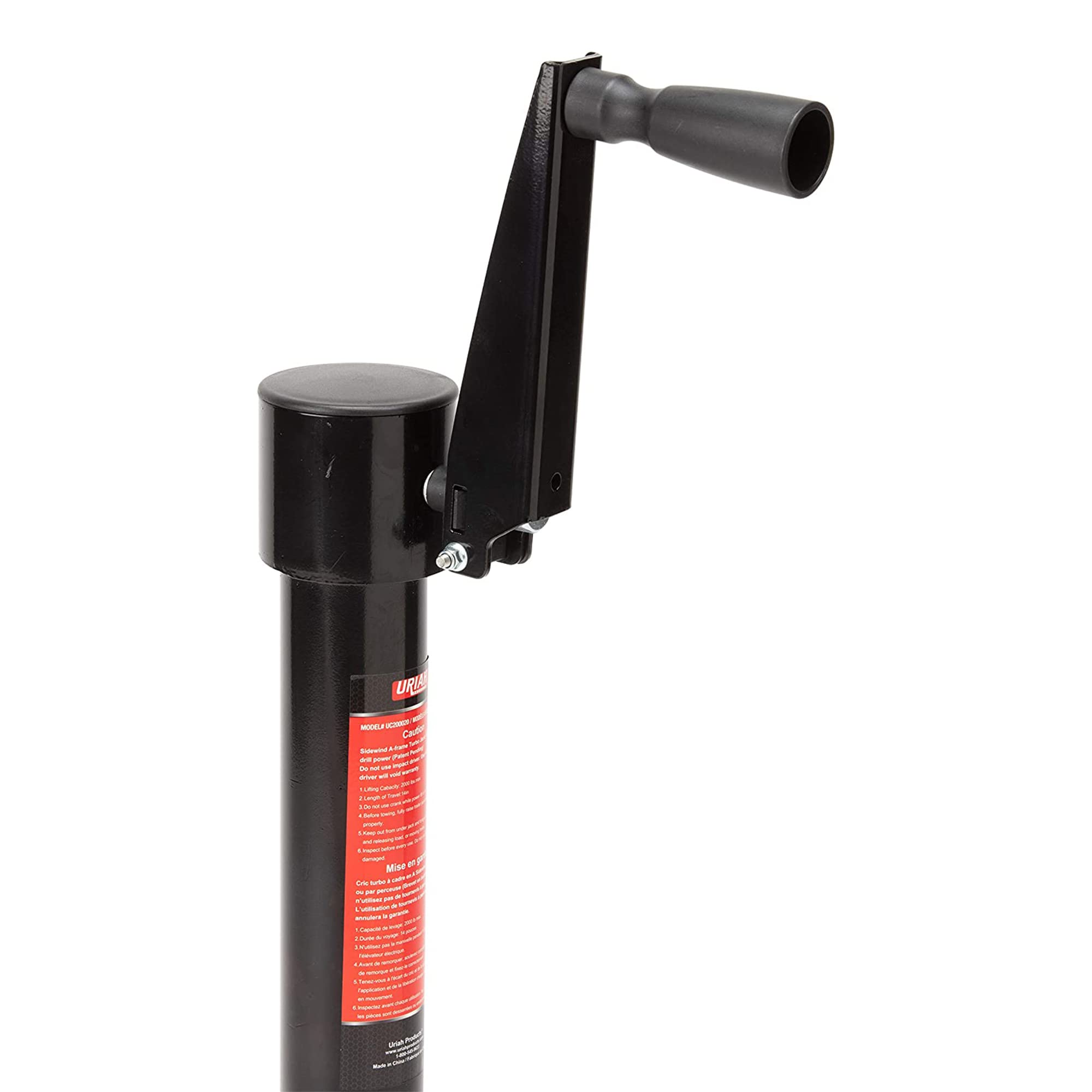 Uriah Products Sidewind A-Frame Turbo Trailer Jack - 2,000Lb Lift Capacity - Manual Or Drill Power (Uc200020) , Black