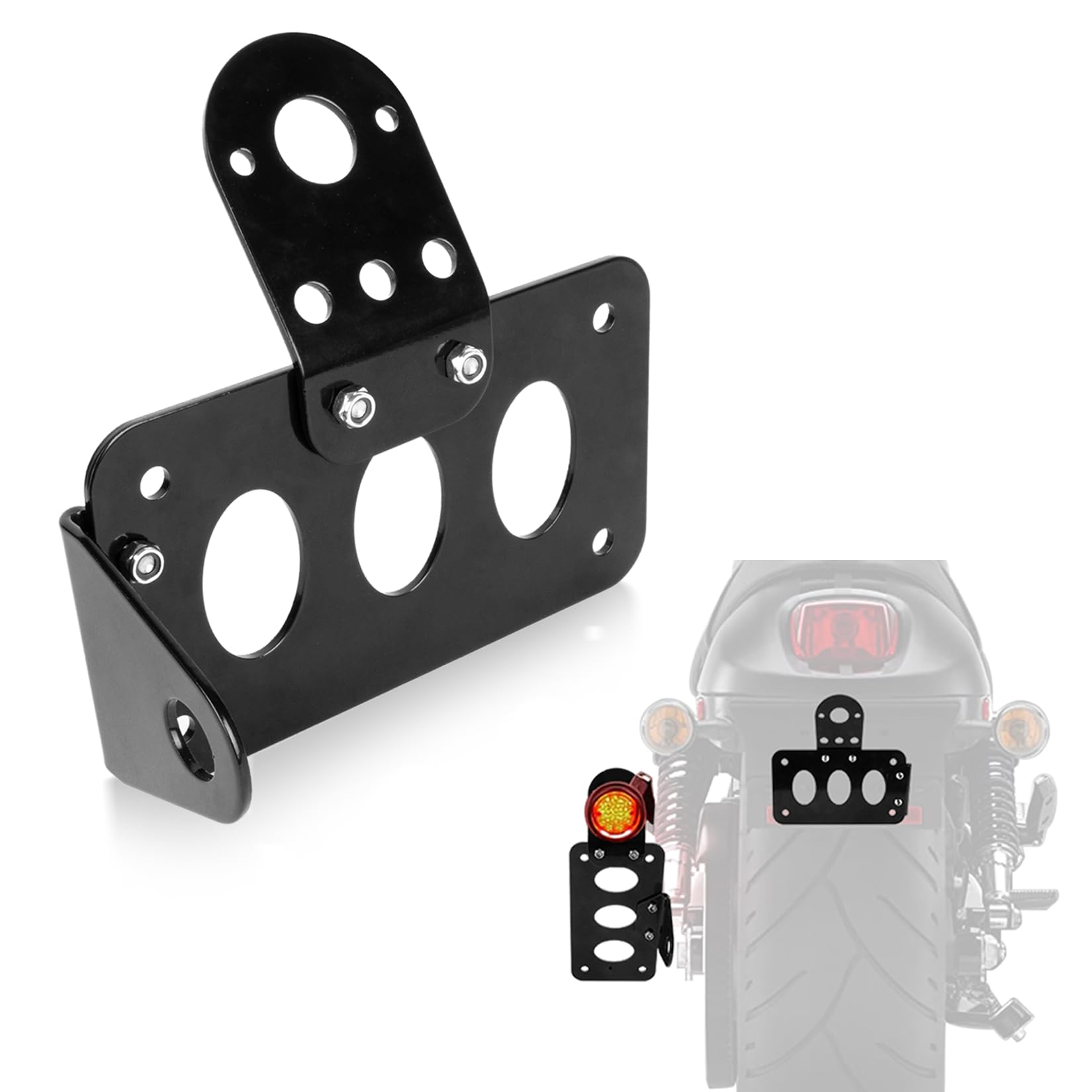 Psler 3/4'' Side Mount Motorcycle License Plate Bracket For Bobber Chopper Suzuki Custom Bike Sportster Bobber Custom(Black)