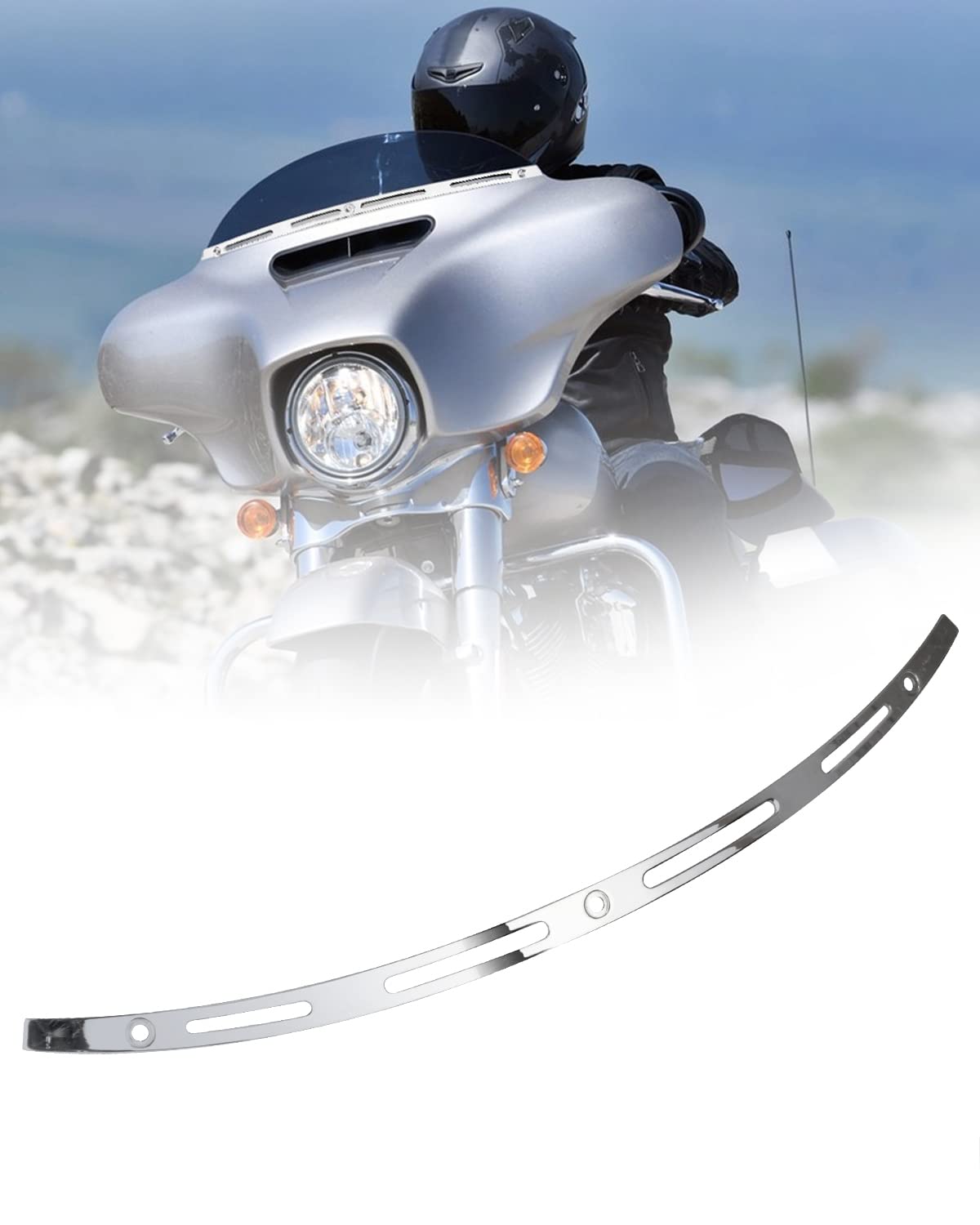 ANONEMOTO Slotted Windshield Trim Chrome Stainless Windscreen Trim Compatible for Harley 2014-2024 Touring Ultra Limited Street