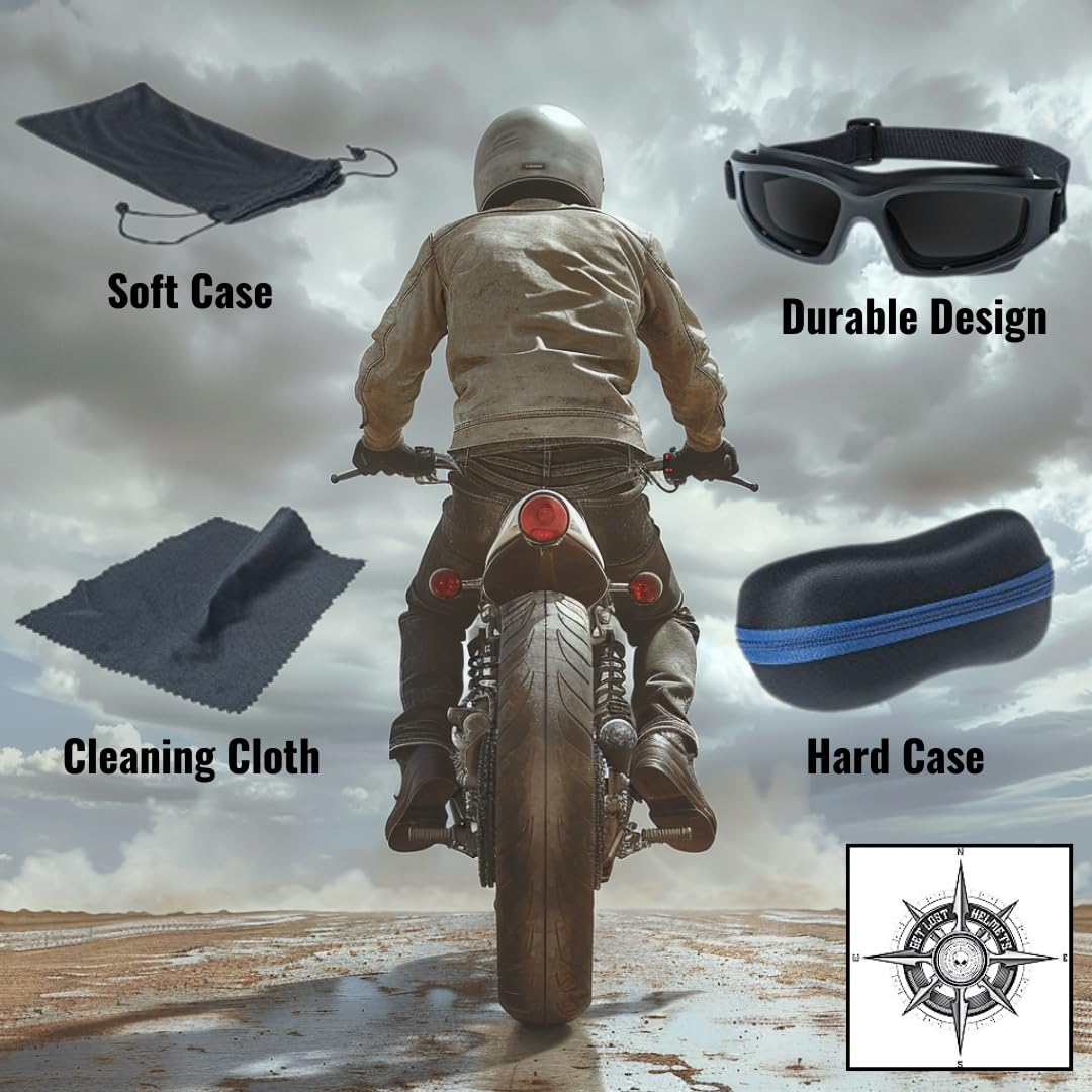 Tinted Motorcycle Goggles For Men: Heavy-Duty Riding Goggles w/Hard Case, Cleaning Cloth & Pouch by Get Lost (Smoke)