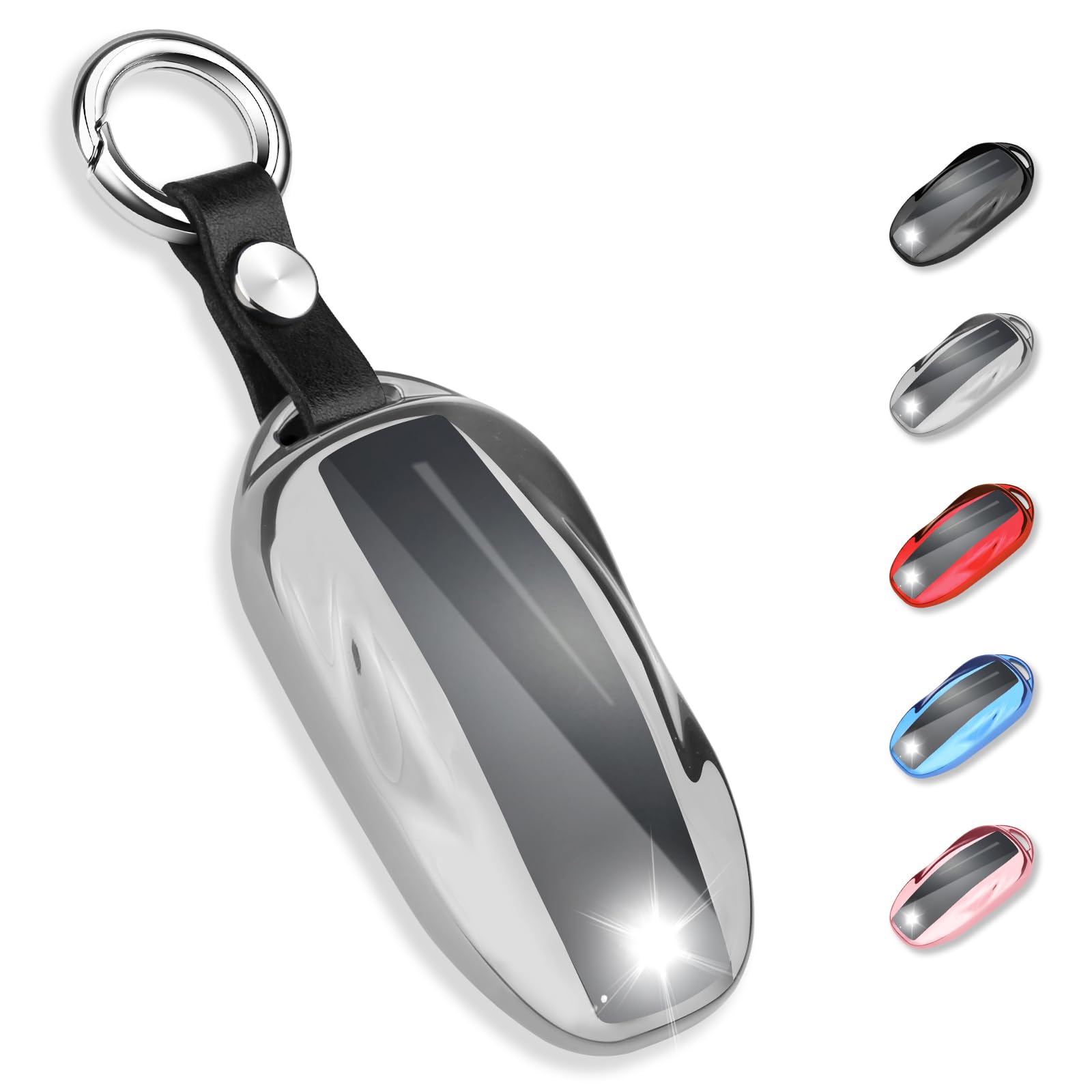 Qbuc For Tesla Key Fob Cover With Keychain Soft Tpu Protection Case Compatible With Tesla Model S (Silver)