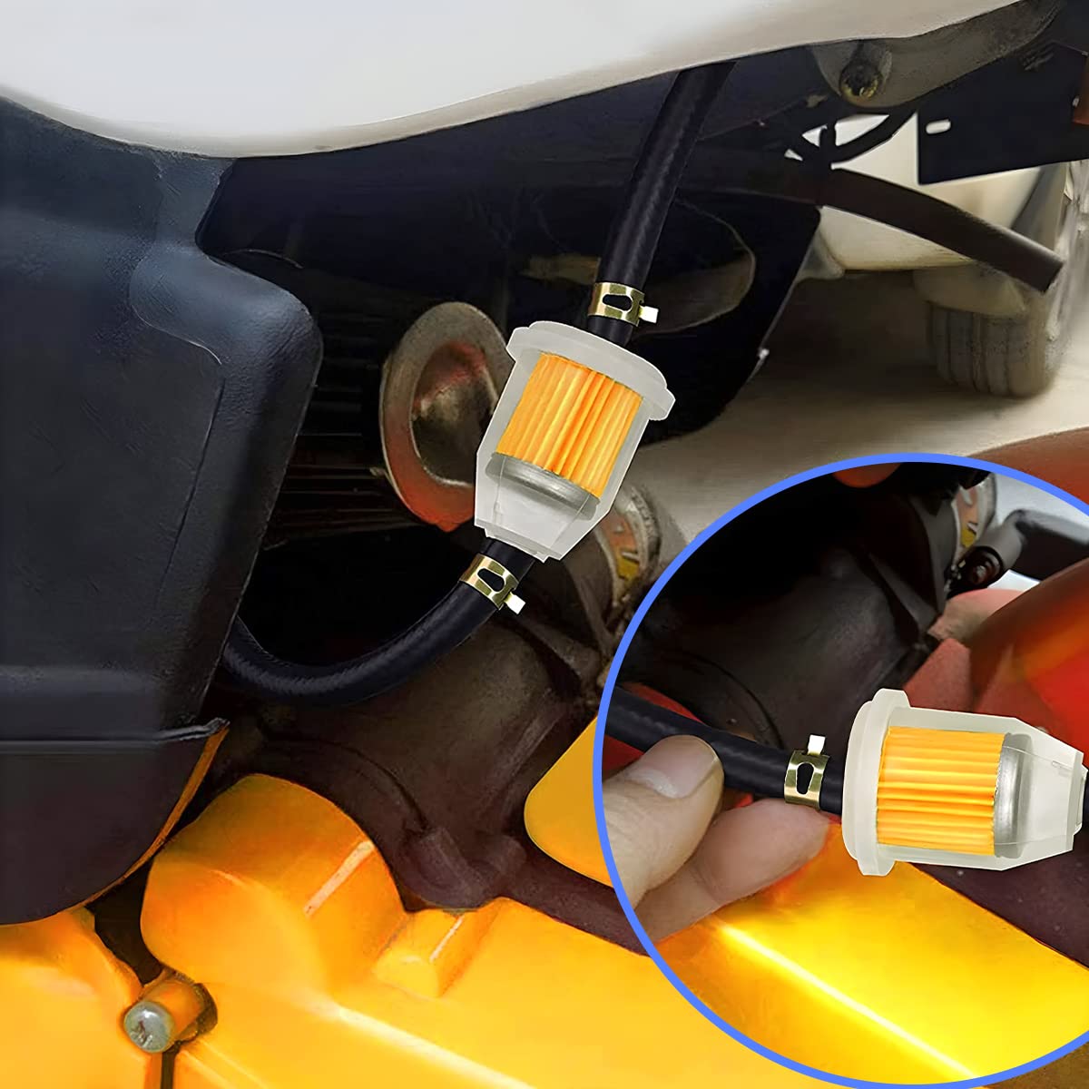 BESULEN Fuel Line Hose Kit - 1/4 Inch ID, 6-Foot Hose, 2 Inline Fuel Filters, 10 Hose Clamps, Black, Universal for Small Engines &