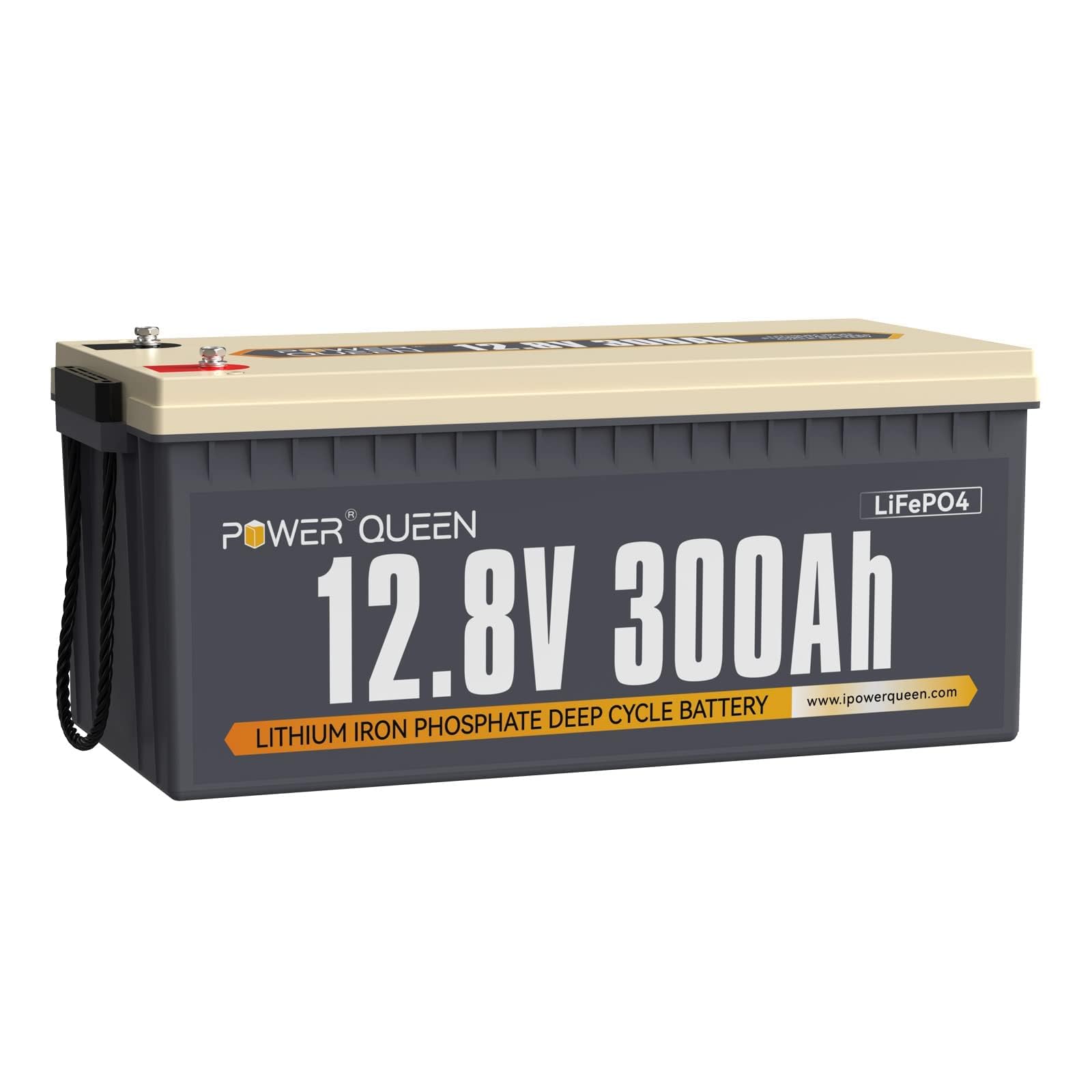 Power Queen 12V 300Ah Deep Cycle Battery, Lifepo4 Lithium Battery, Max.3840Wh, Built-In 200A Bms, Up To 15000 Cycles, 10-Year Li
