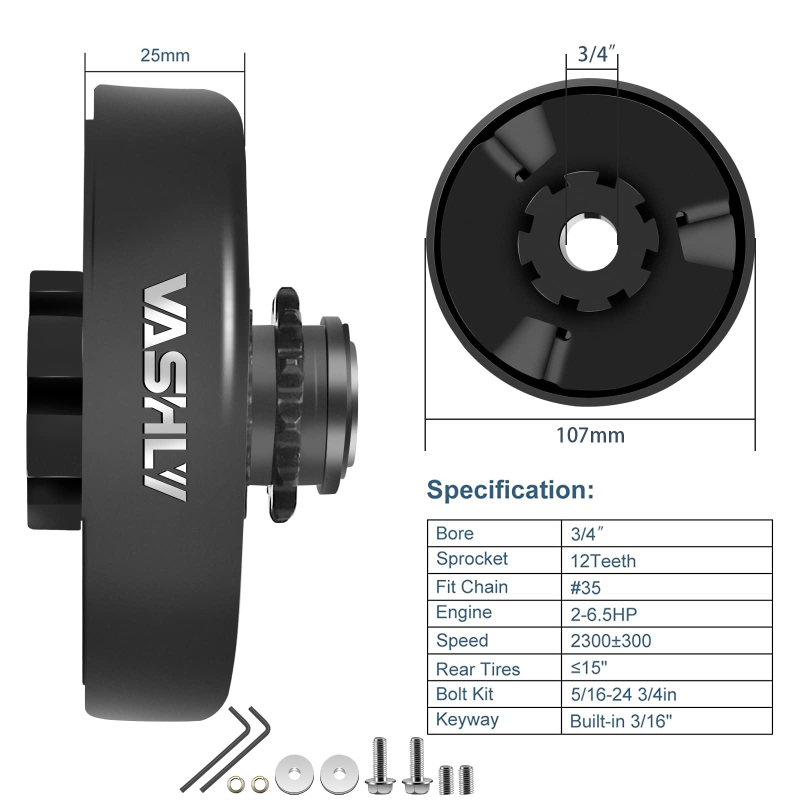 Vashly Go Kart Clutch 3/4" Bore 12 Tooth For #35 Chain Predator 212 Clutch 12T For Predator Honda Gx160 Gx200 Centrifugal Clutch Perfect For Go Kart, Minibike And Fun Kart Engine