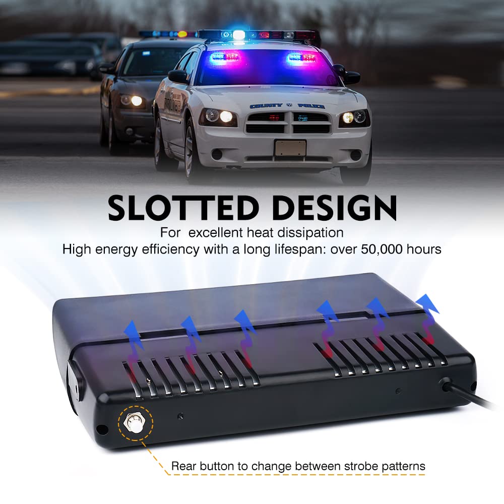 Xprite Red Blue Led Dual Windshield Strobe Lights - 32 Leds, 23 Modes, W/Suction Cups | Dash Visor Safety Warning For Law Enforc