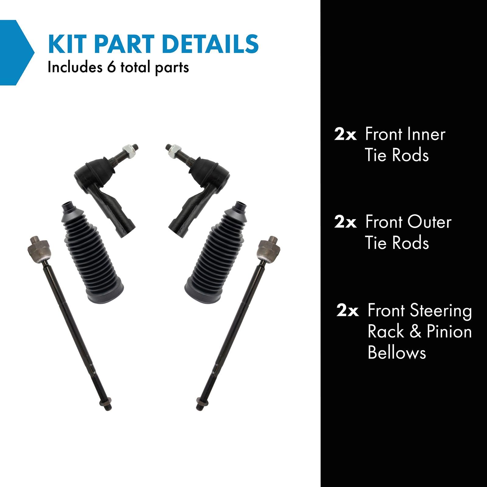 Trq Front Steering Kit Steering Rack & Pinion Bellow Tie Rod Compatible With 2013-2018 Ram 1500
