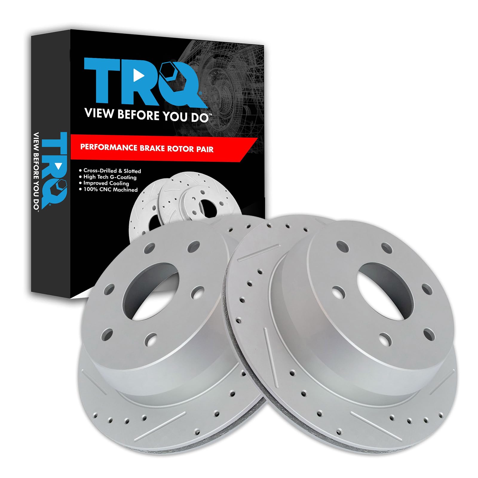 Trq Rear Performance Brake Rotor Drilled Slotted Pair For Cadillac Chevy Gmc Truck