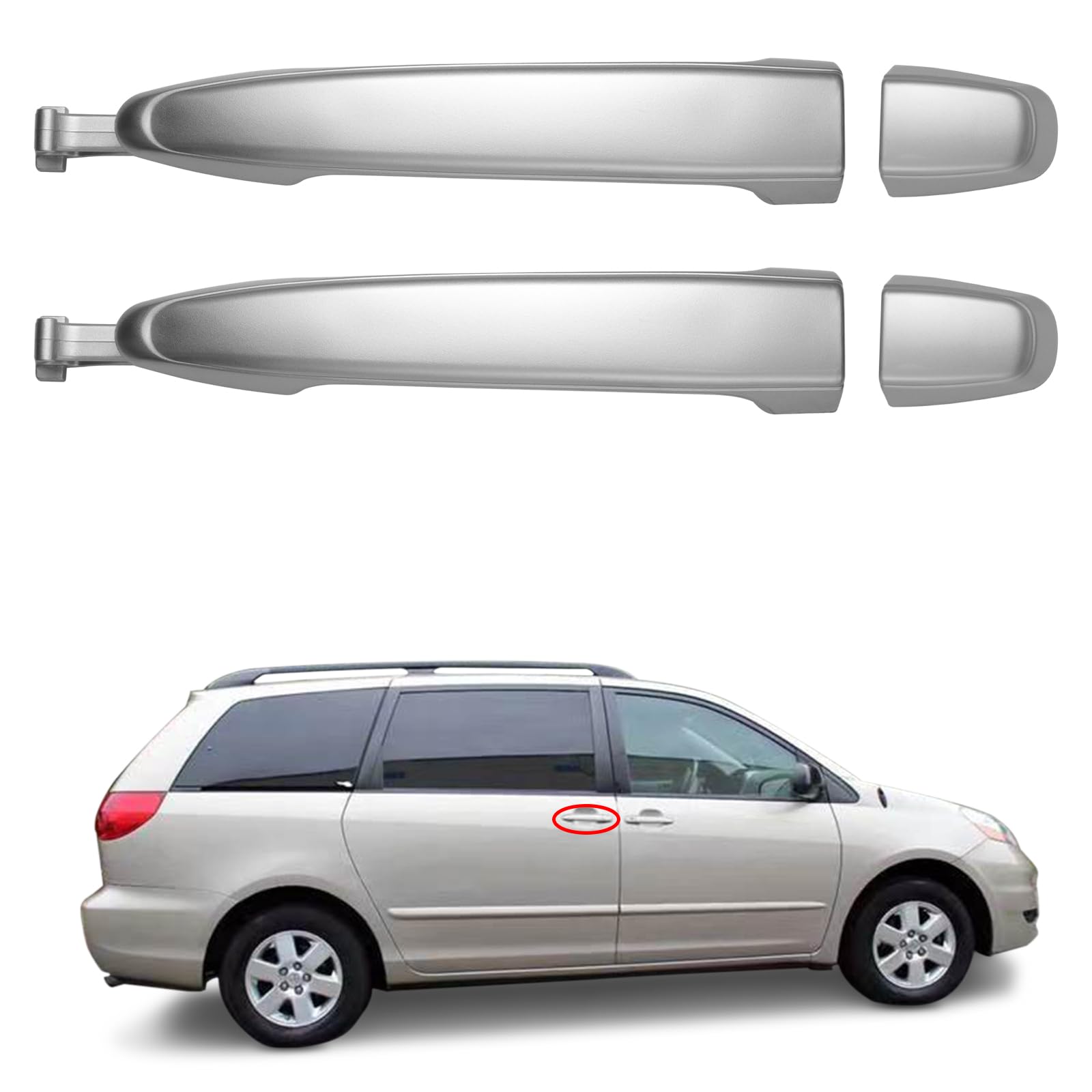 Lcyolada 2Pcs Sliding Door Handle Compatible With Toyota Sienna 2004-2010, Rear Left & Right Side 69213-08020 69227-08040,Silver