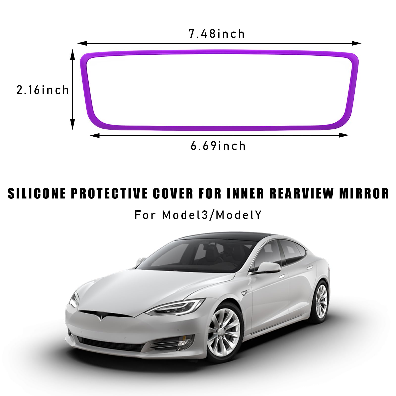 Suvnie Car Rear View Mirror Protector Frame, Silicone Auto Rearview Edge Protective Cover Compatible With Model 3 Y, Car Interio