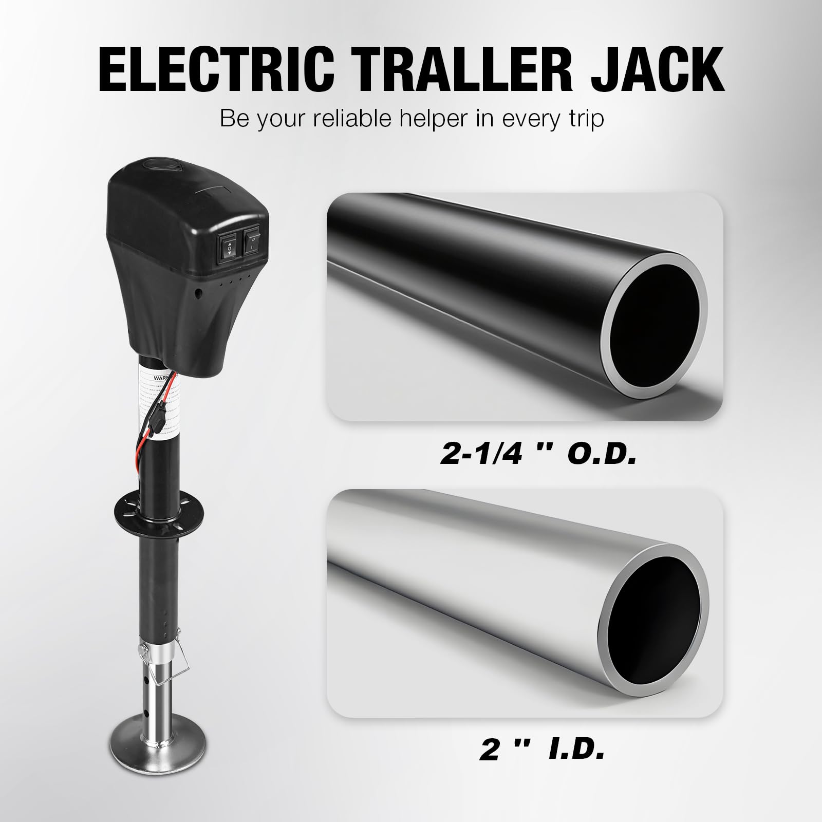YELLOW JACKET Electric Trailer Jack, 5000lbs Power Tongue Jack 9''-32.5'' with Waterproof Protective Cover & LED Light for Lifti