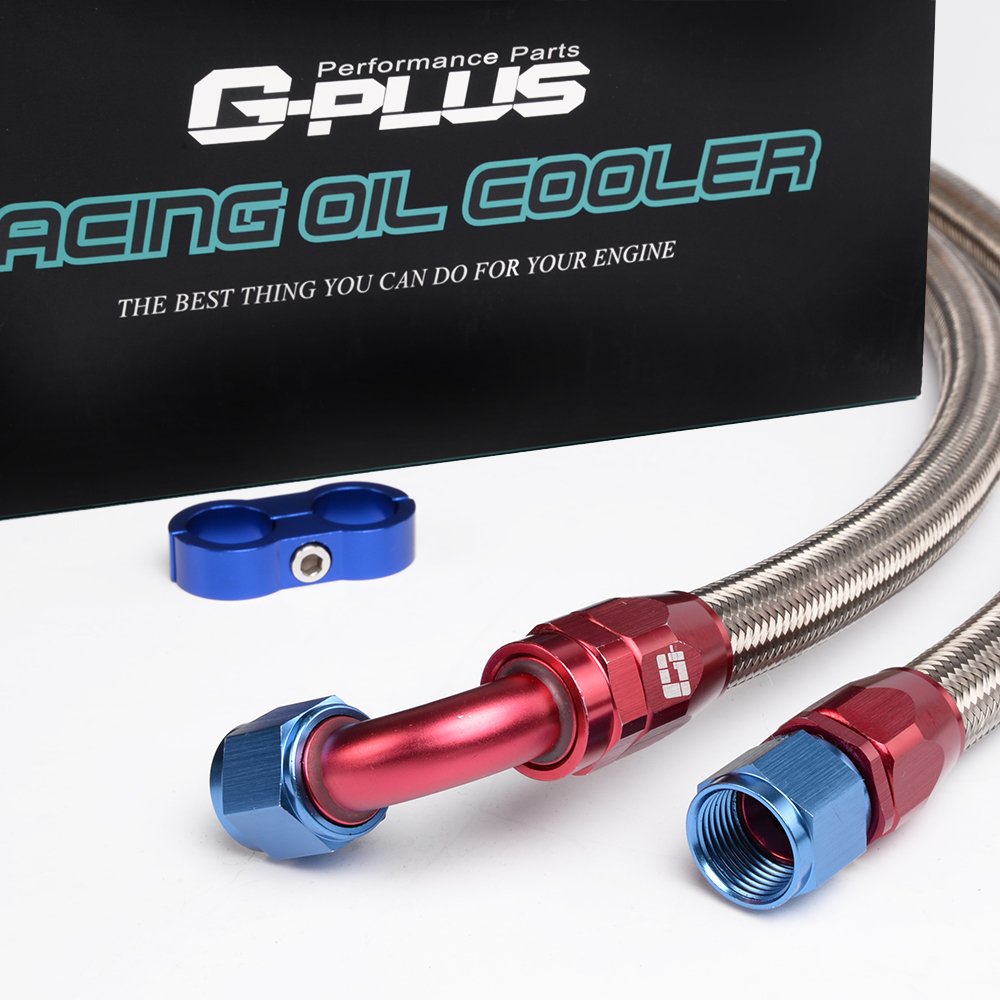 G-PLUS 25 Row AN10-10AN Universal Engine Transmission Oil Cooler Kit + Oil Filter Relocation Kit Silver