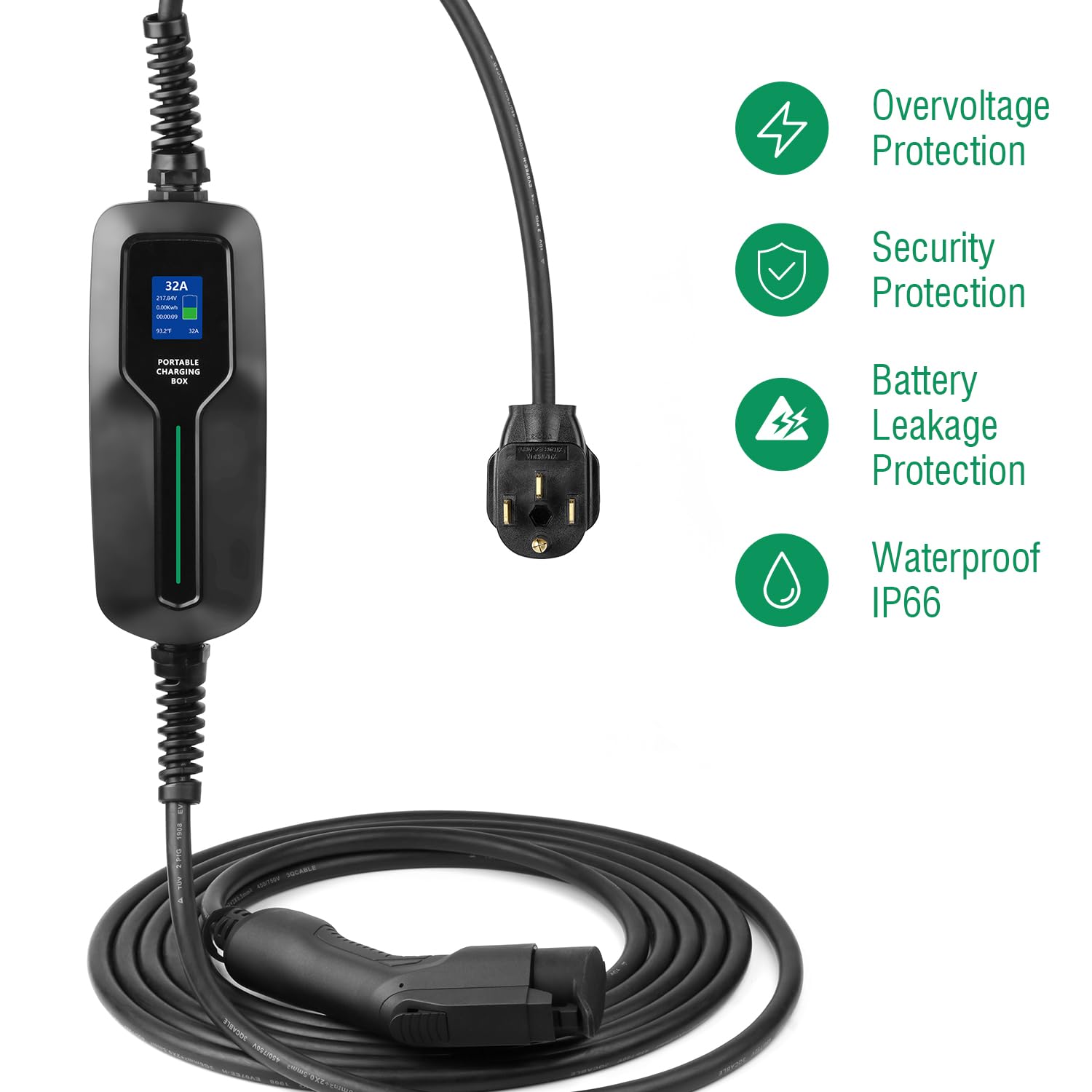 Lefanev 32 Amp Ev Charger Level 2,(Nema 14-50, 32A/20Ft,7.68Kw) Portable Electric Vehicle Charging Station For Electric And Hybr