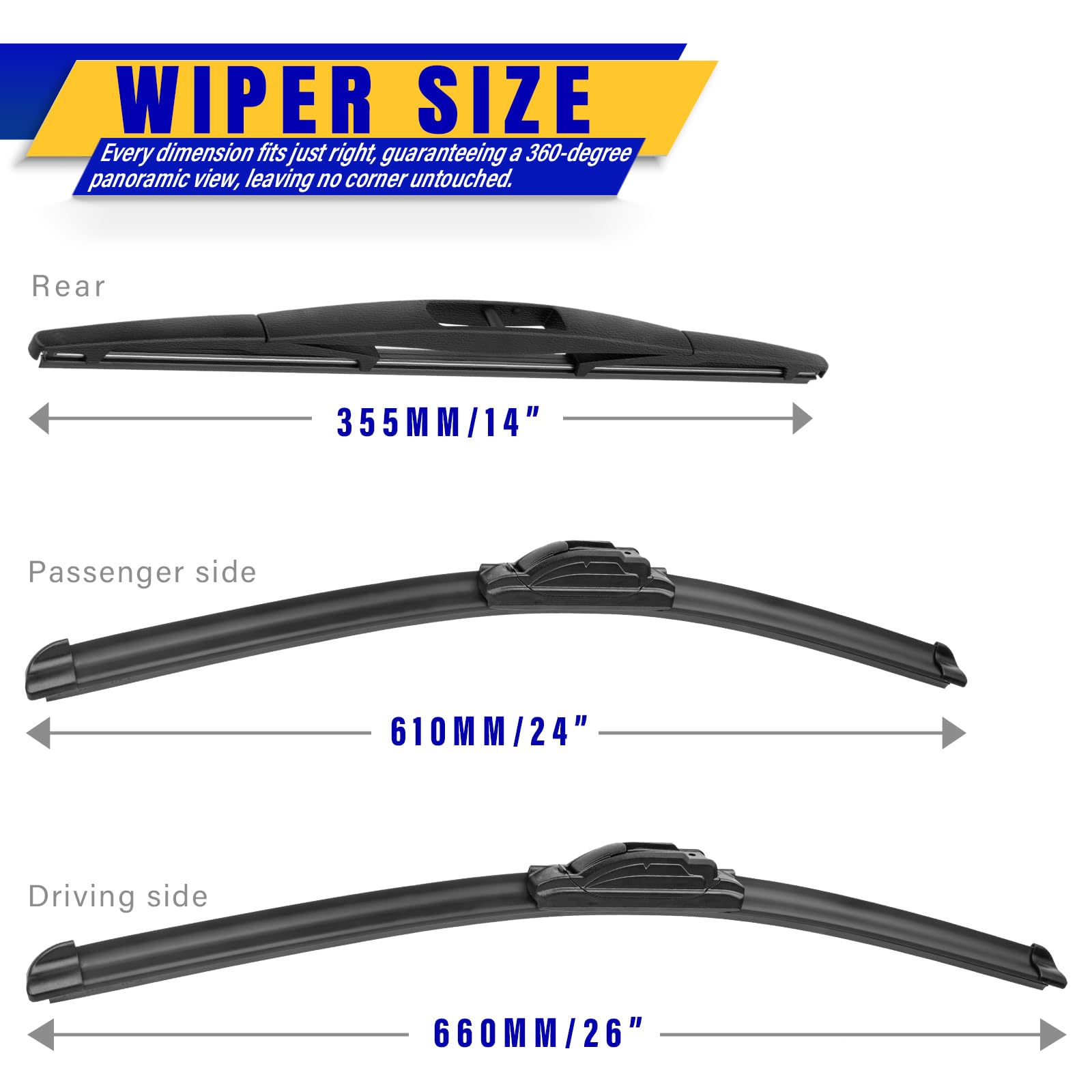 3 Wipers Replacement For 2016-2021 Honda Pilot, Windshield Wiper Blades Original Equipment Replacement - 26''/24''/14'' (Set Of
