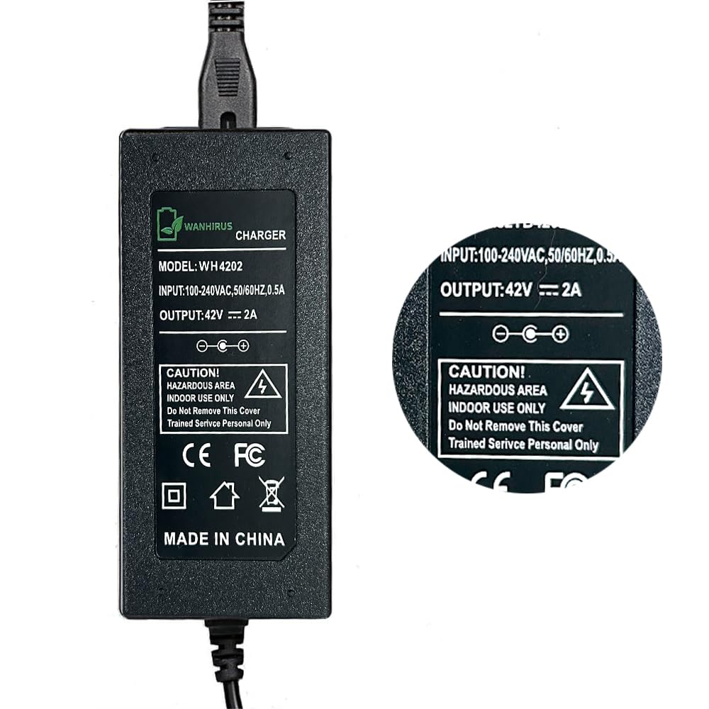 Wanhirus 42V 2A Battery Charger for 36V Scooter Lithium Battery with 8mm 3 Prong Connector - Power Supply Adaptor